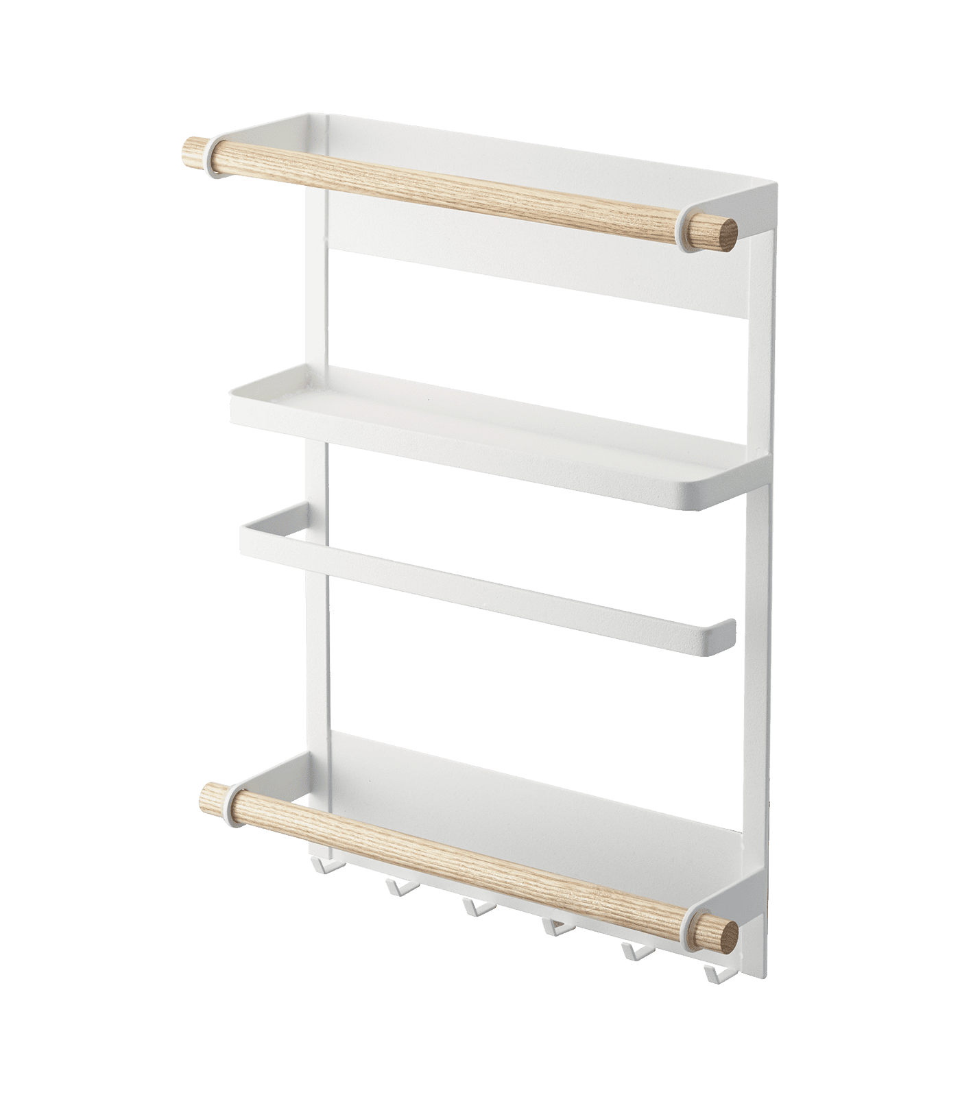 White and Natural Steel Magnetic Kitchen Organizer Rack