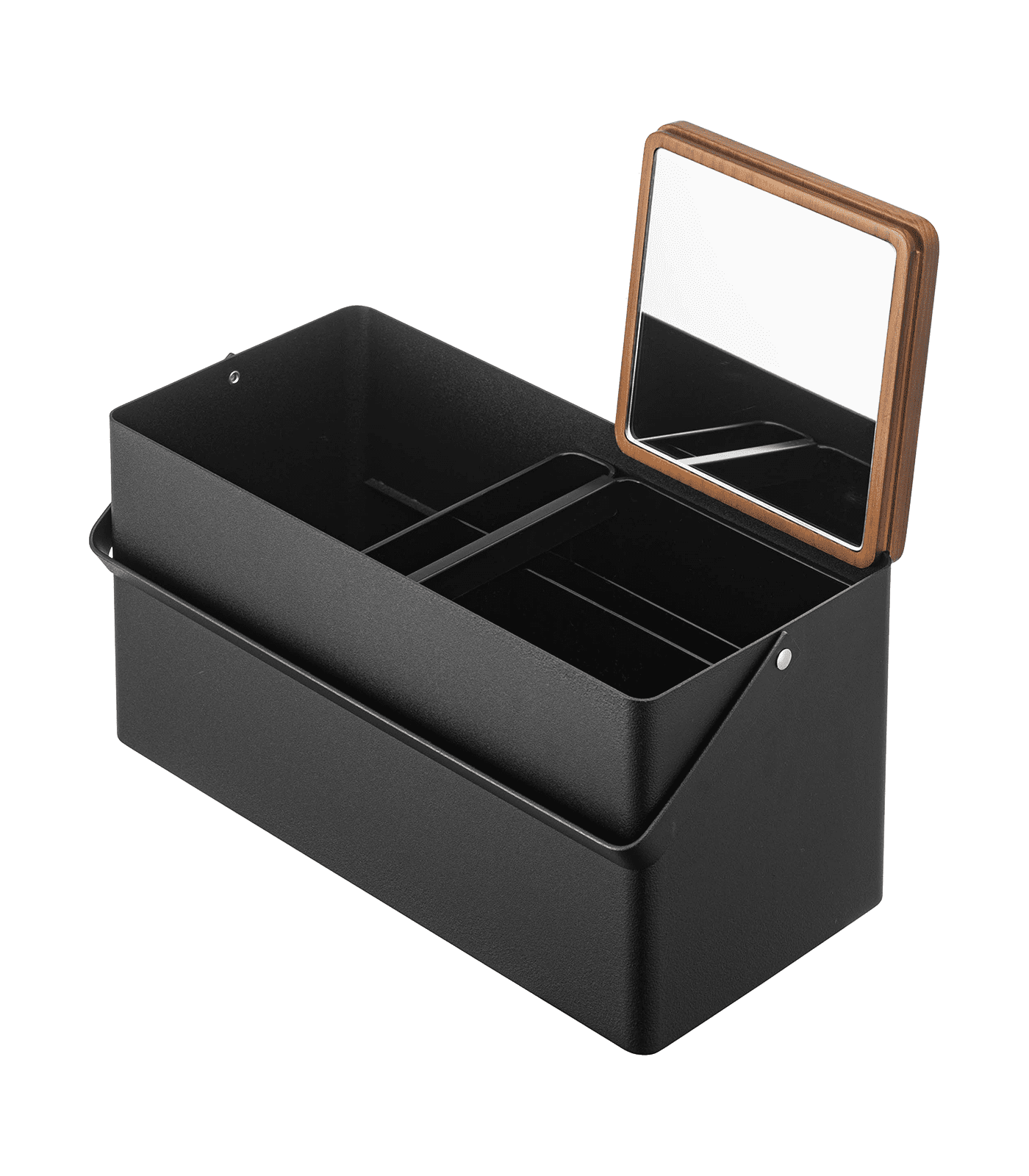 Yamazaki Home Large Makeup Organizer Cosmetic Caddy With Handle Vanity Storage Mirror, Steel + Wood