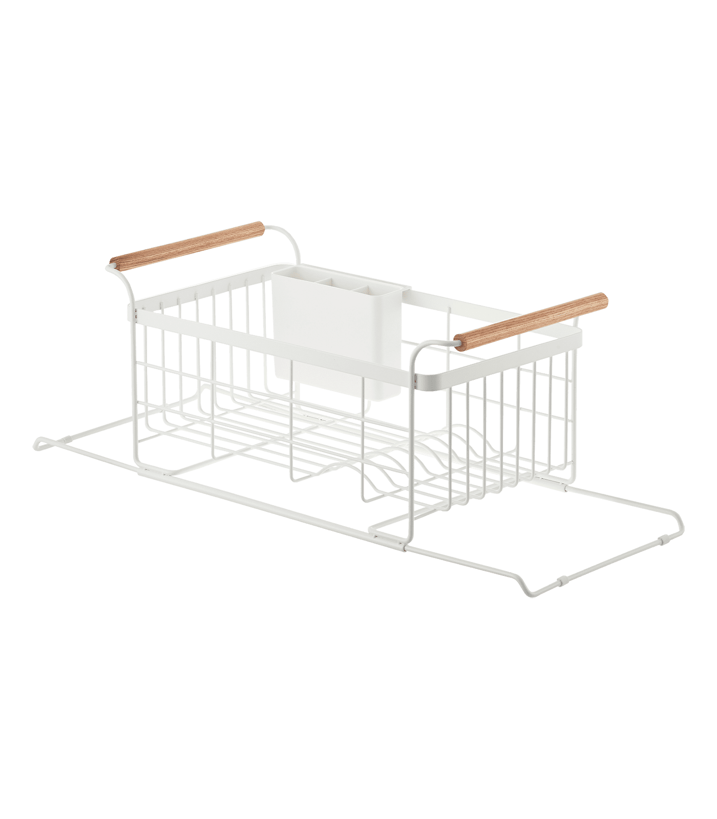 White Metal Over-the-Sink Dish Rack with Wooden Handles