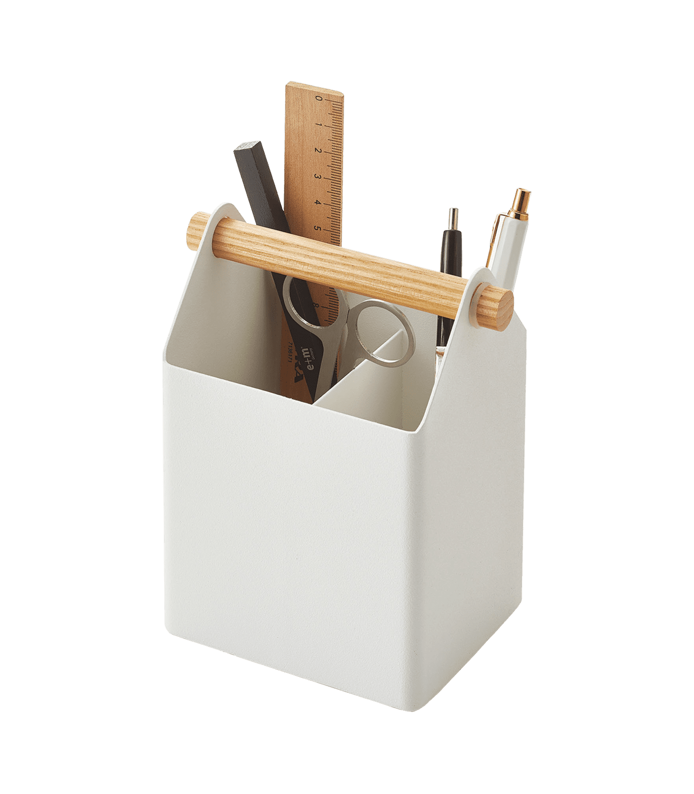 White Light Wood Scandinavian Pen Organizer with Wooden Accents