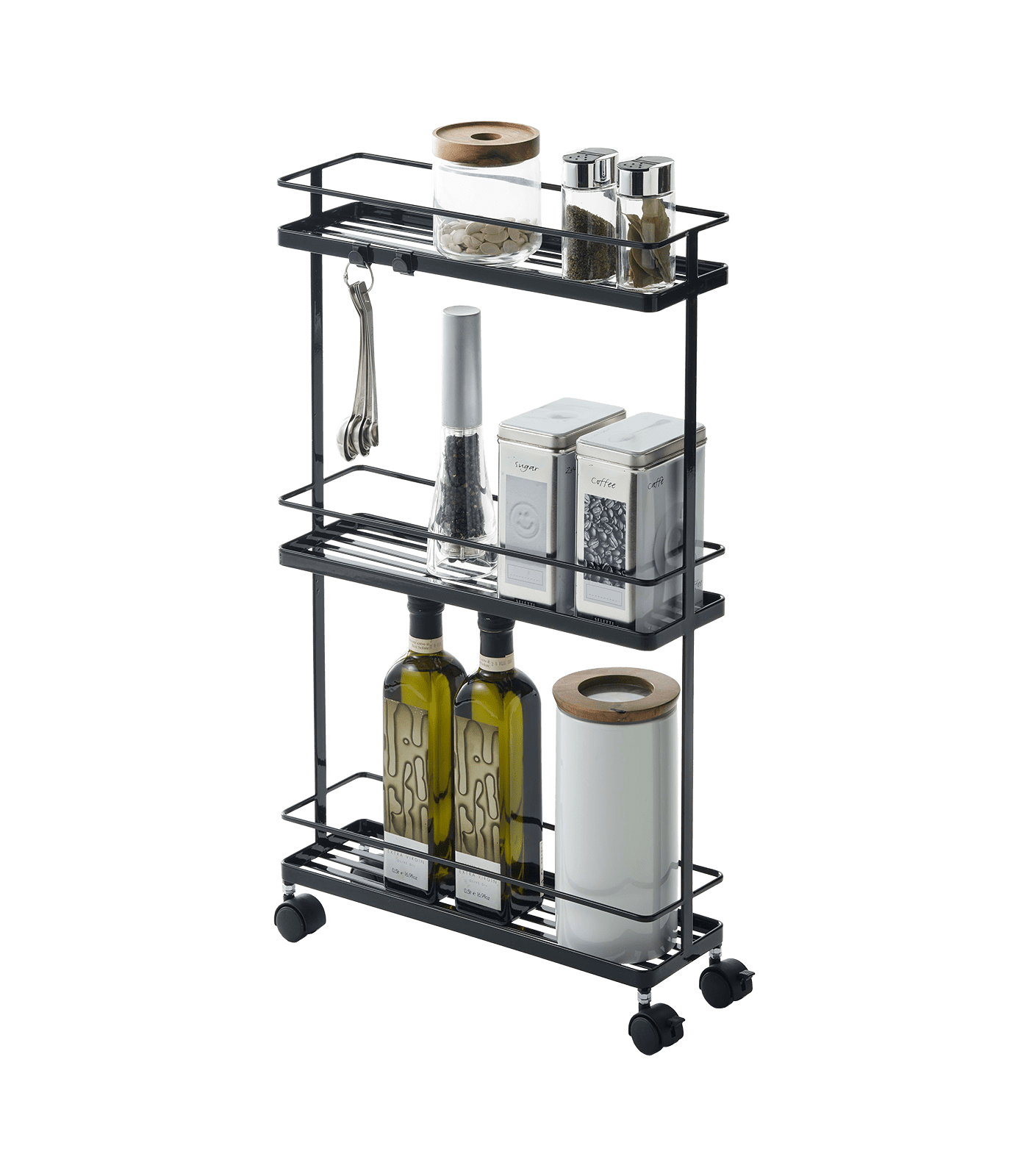 Tower Yamazaki Home Rolling Kitchen Island Metal Storage Cart, Portable Organizer Shelves