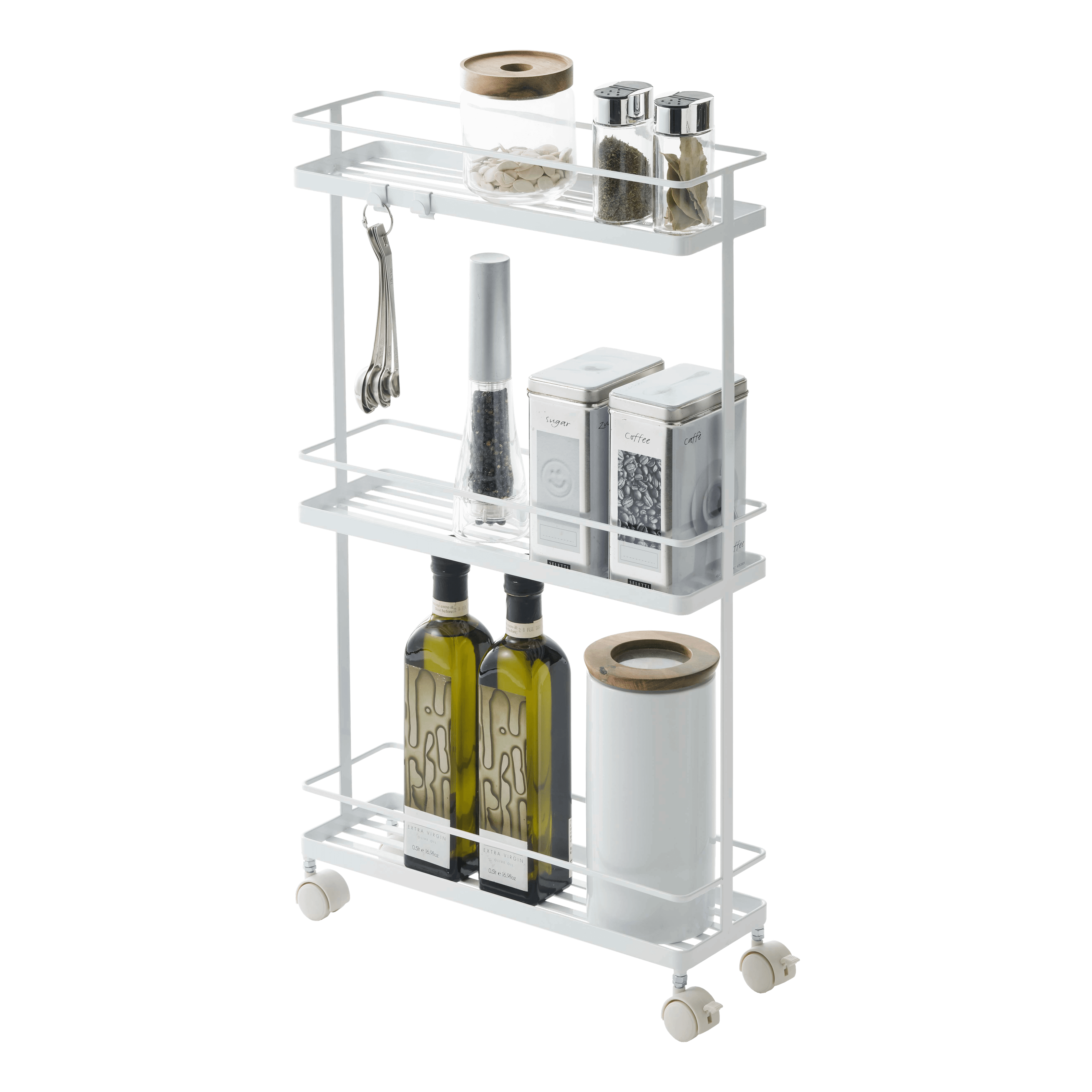 Yamazaki White Steel Rolling Kitchen Storage Cart