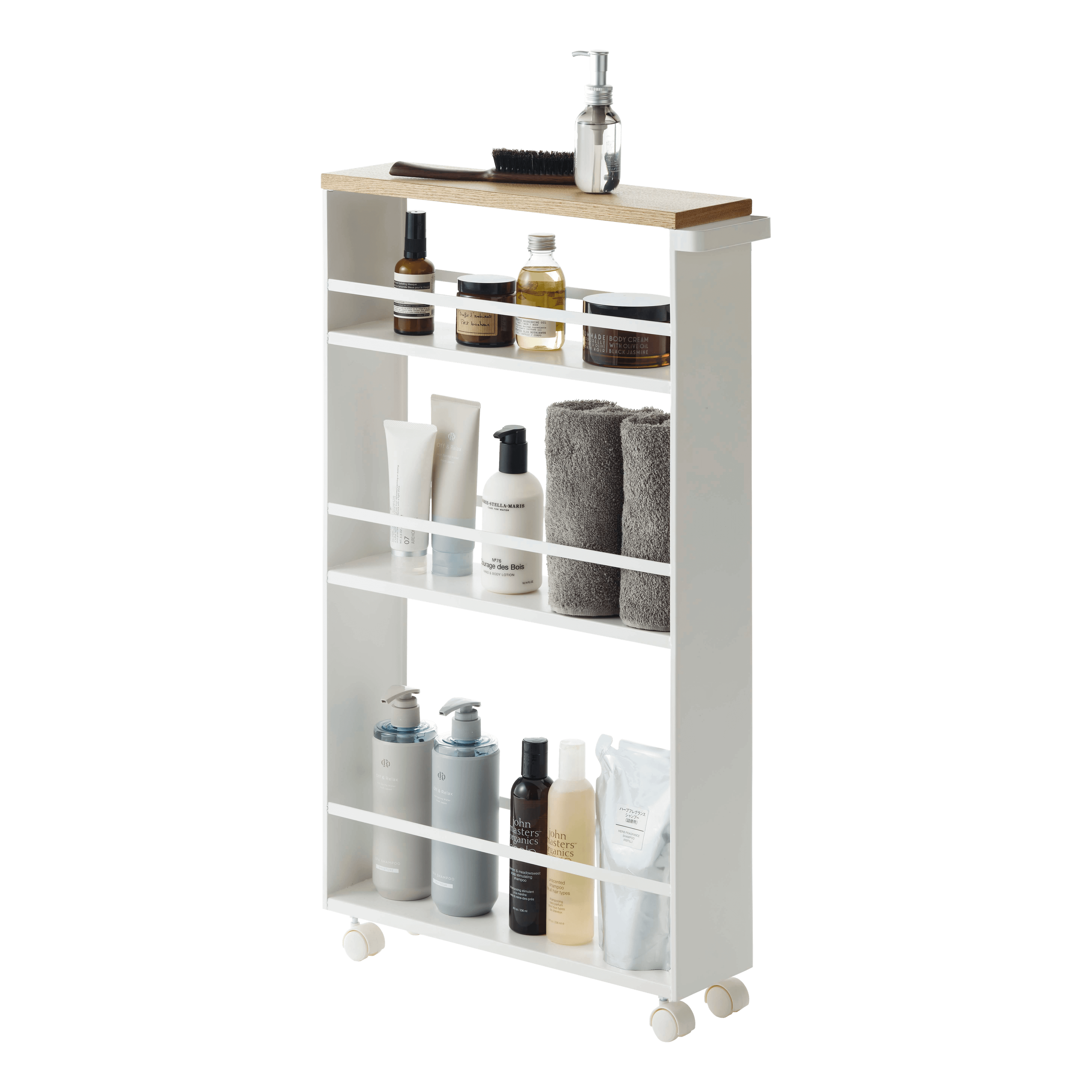 Yamazaki Tower White Rolling Slim Storage Cart With Handle