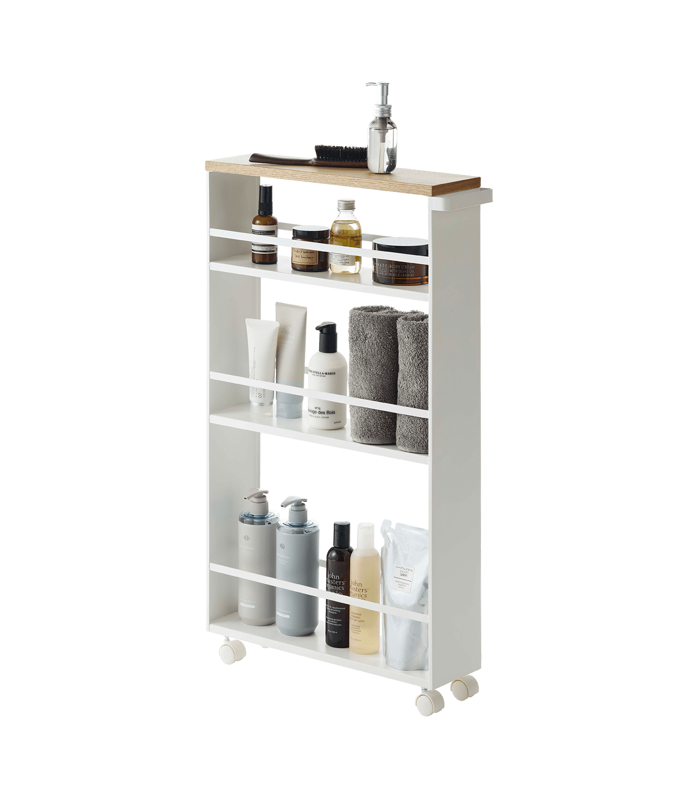 Yamazaki Tower White Rolling Slim Storage Cart With Handle