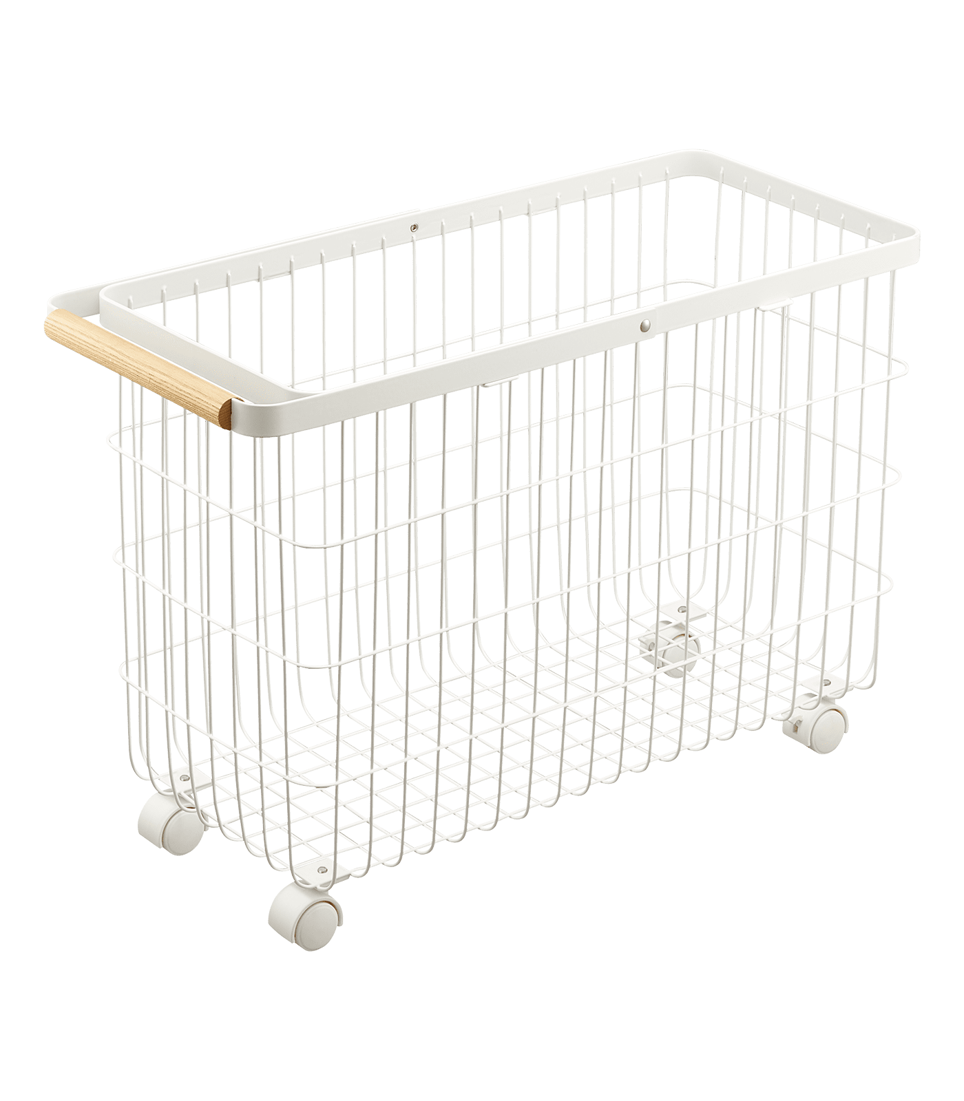 White Steel and Wood Rolling Laundry Hamper with Wheels