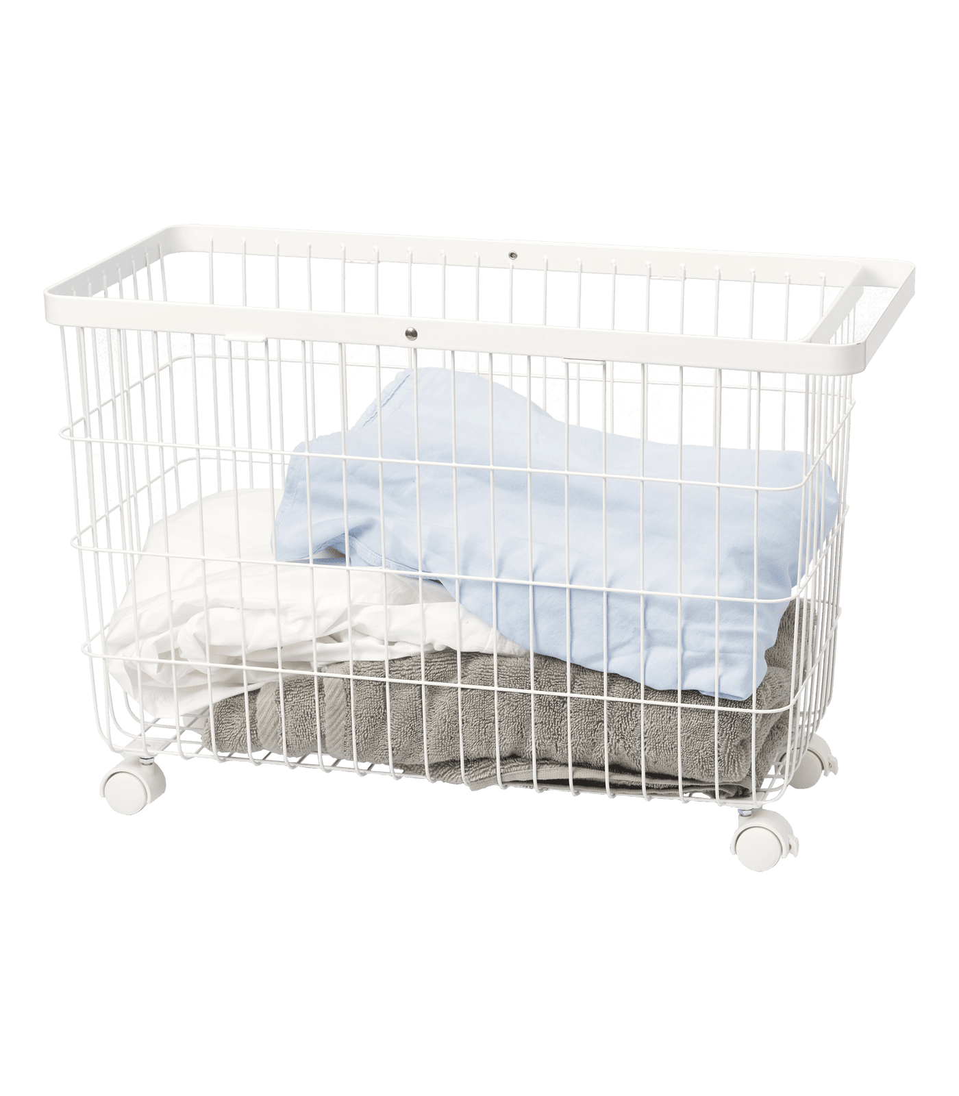 White Rolling Wire Laundry Basket with Wheels