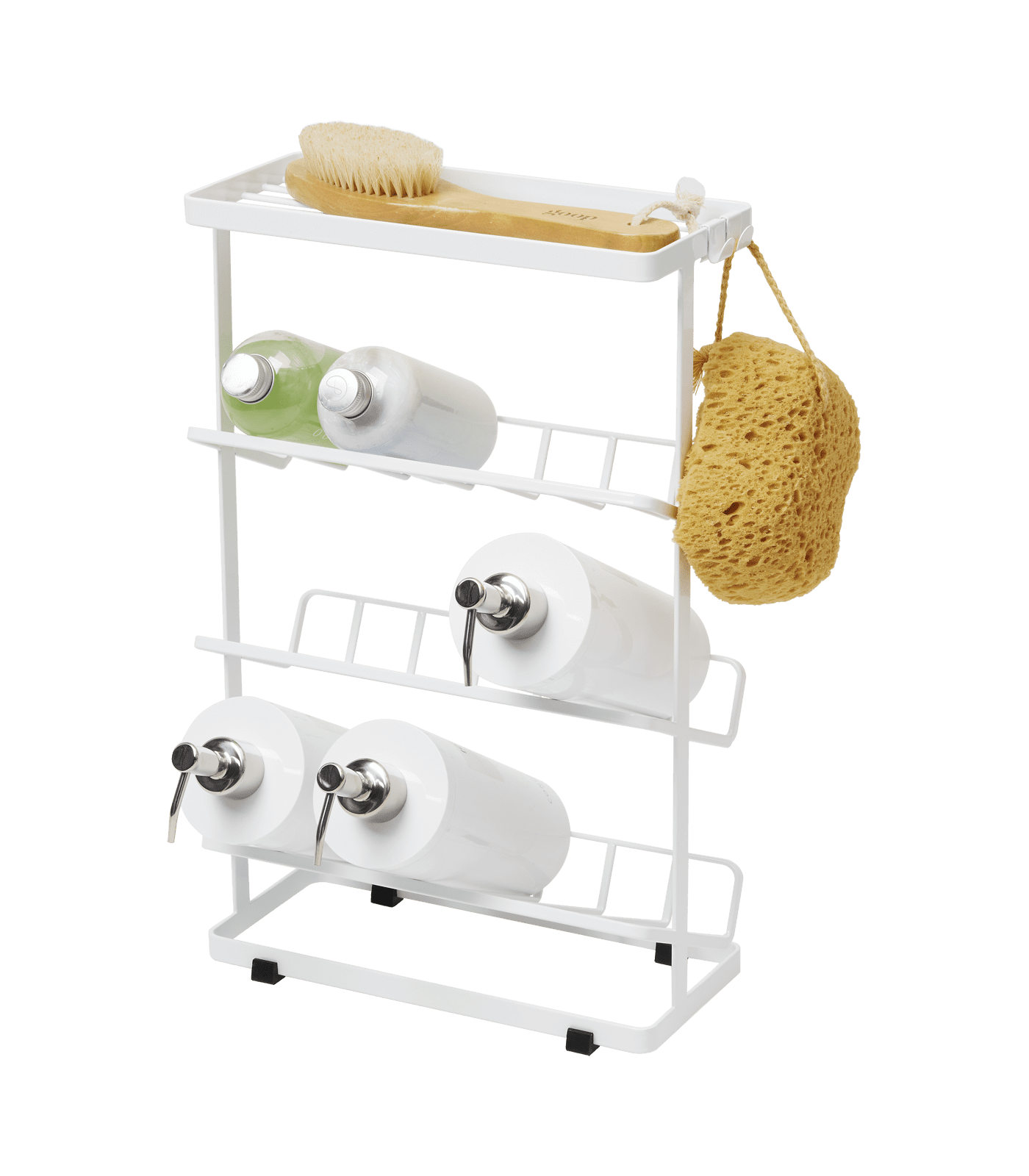 White Steel Freestanding Shower Caddy with Hooks