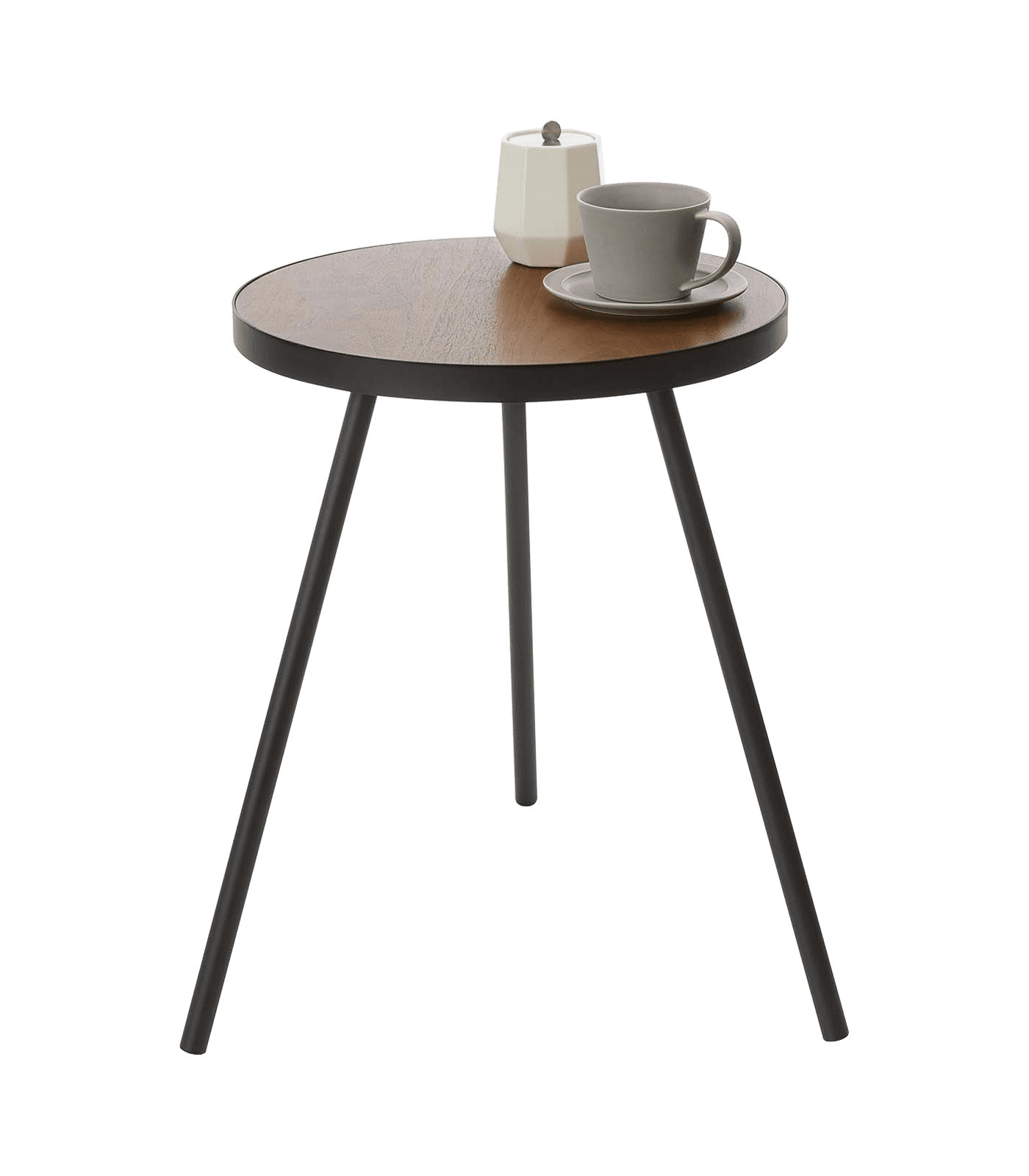 Black Round Wood and Metal Minimalist Side Table