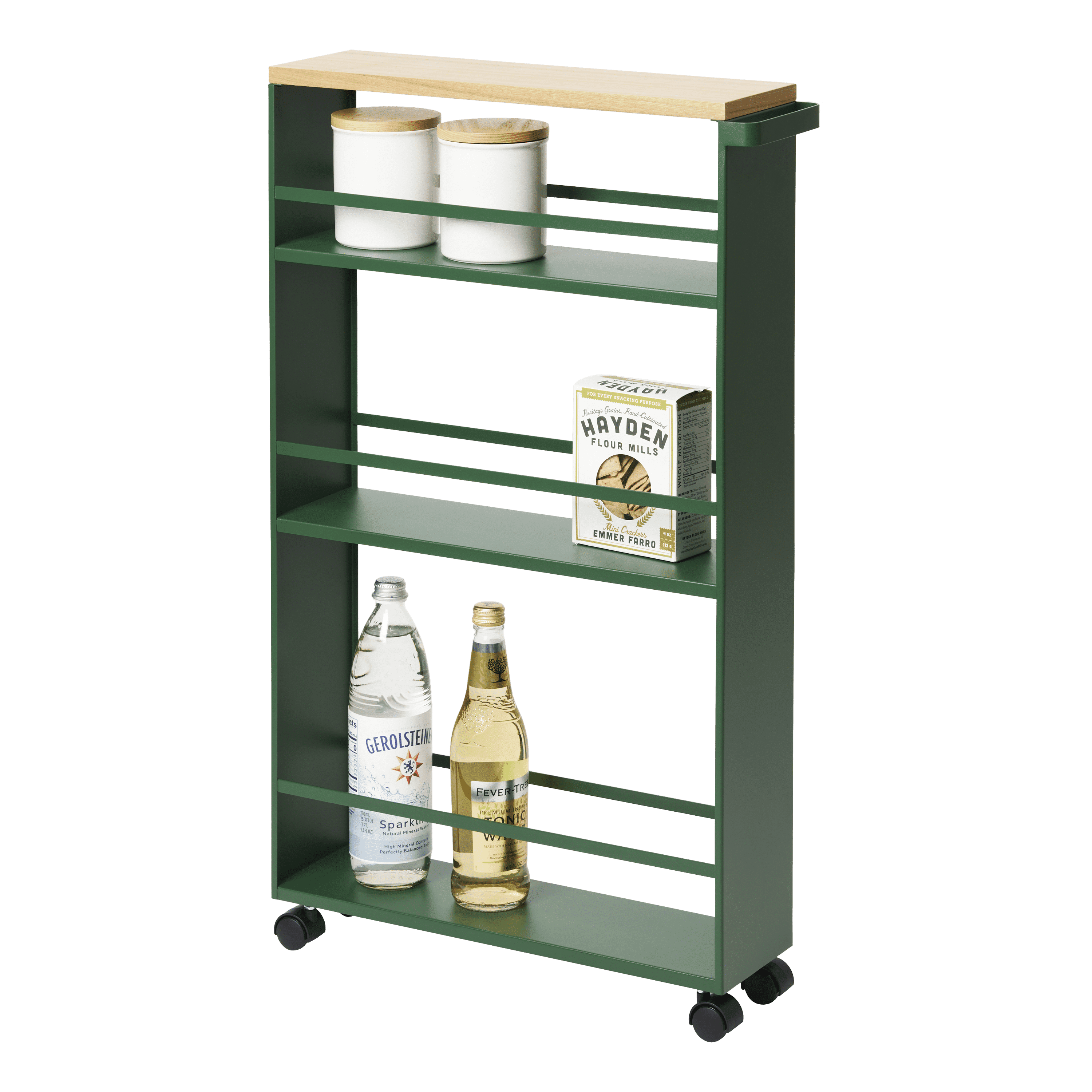 Tower Yamazaki Home Rolling Slim Storage Three Tier Utility Cart With Handle, Steel, Handle, Wheels