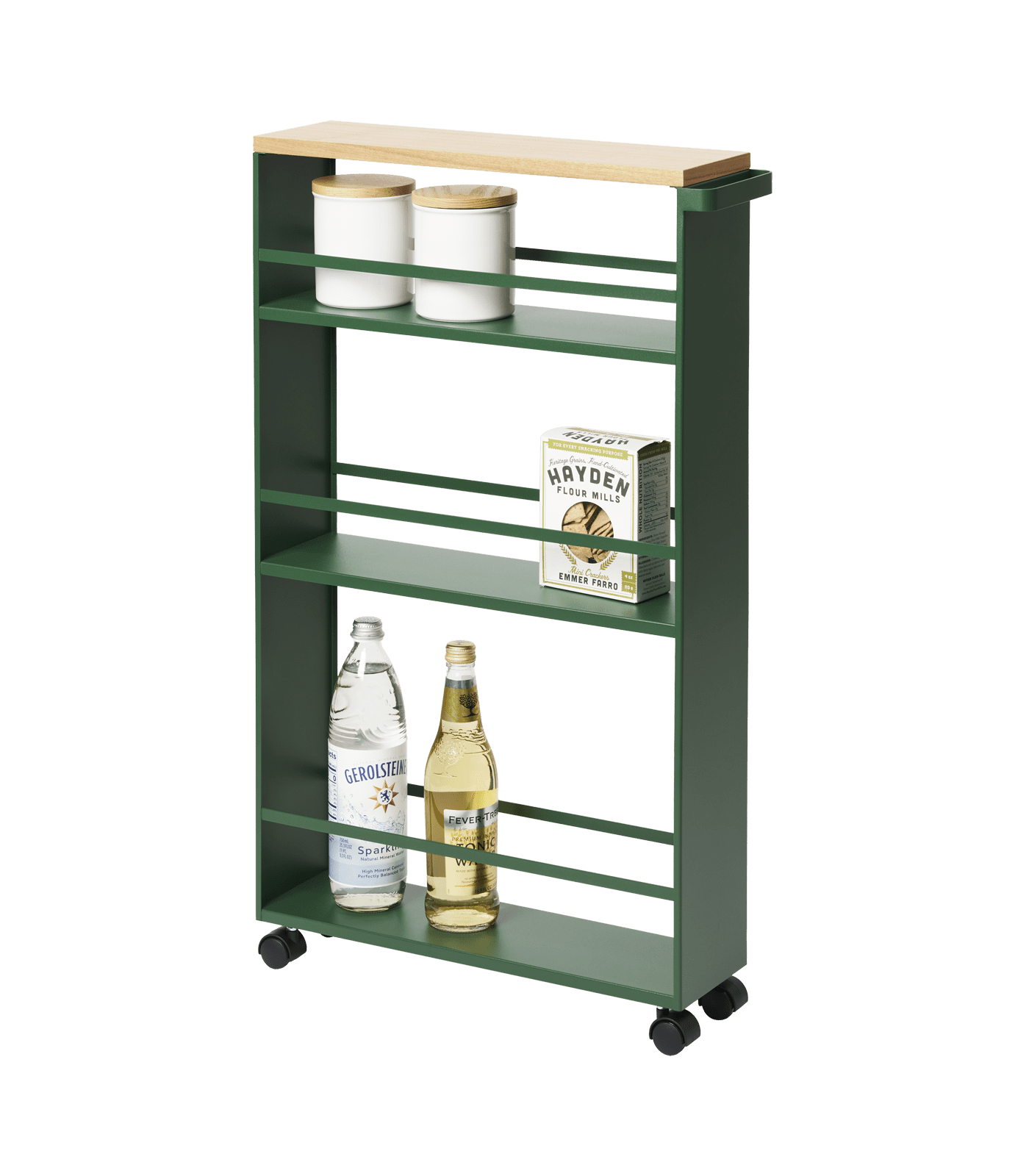 Tower Yamazaki Home Rolling Slim Storage Three Tier Utility Cart With Handle, Steel, Handle, Wheels