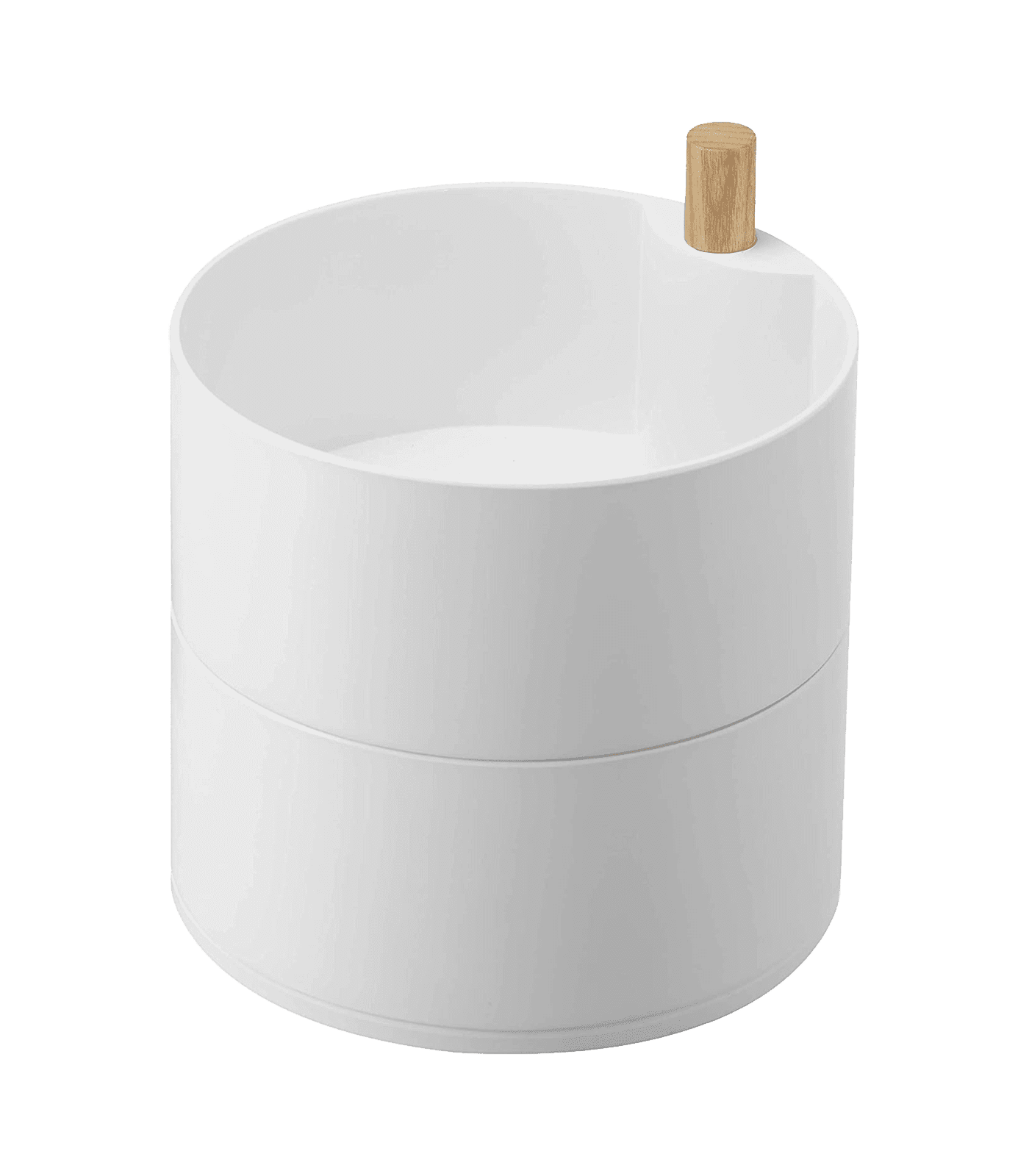 Large White Plastic and Wood Rotating Jewelry Organizer