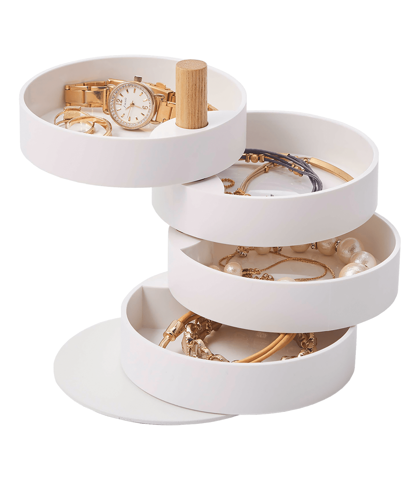 Yamazaki Home 4-Tiered Jewelry Boxes Saving, Plastic + Wood