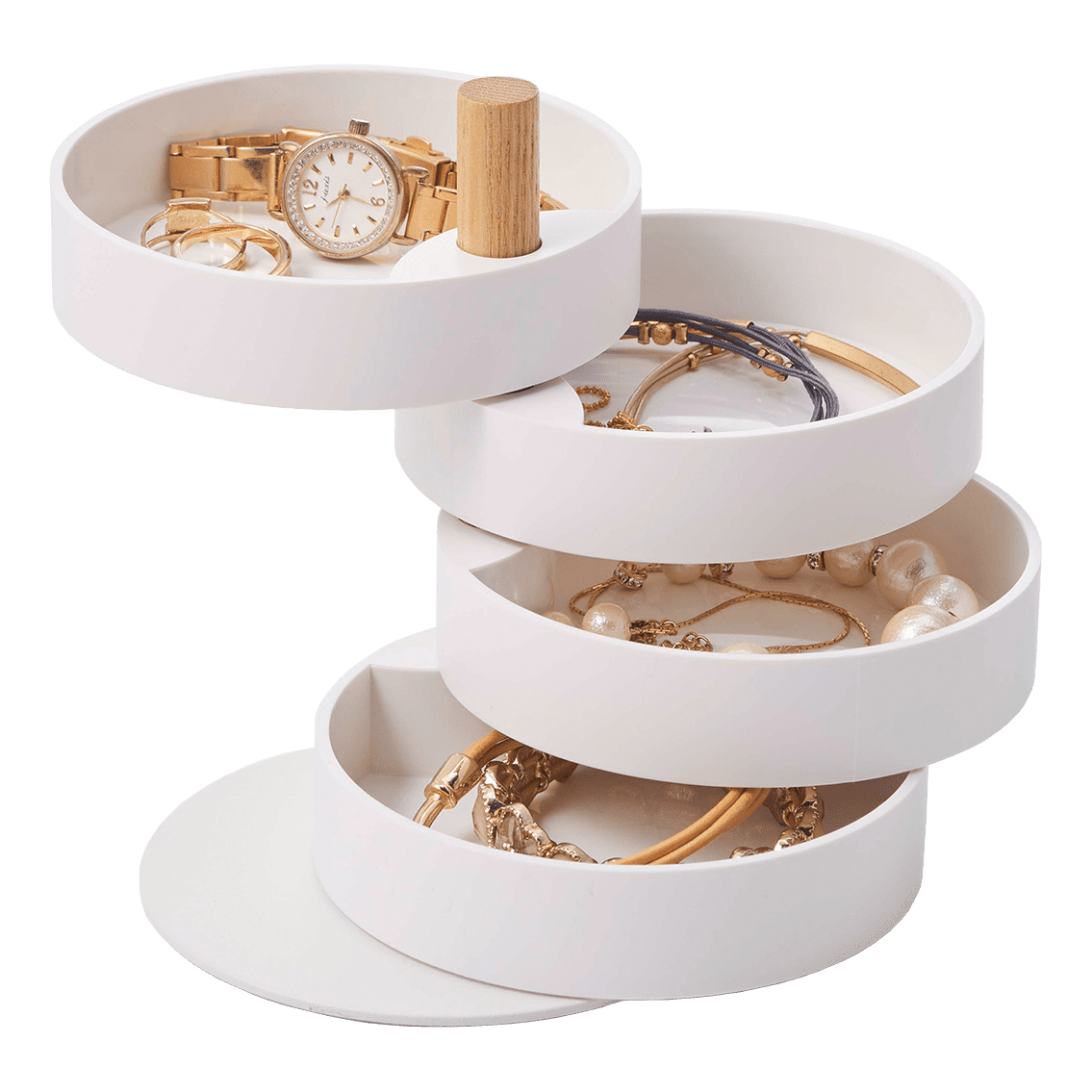 Yamazaki Home 4-Tiered Jewelry Boxes Saving, Plastic + Wood