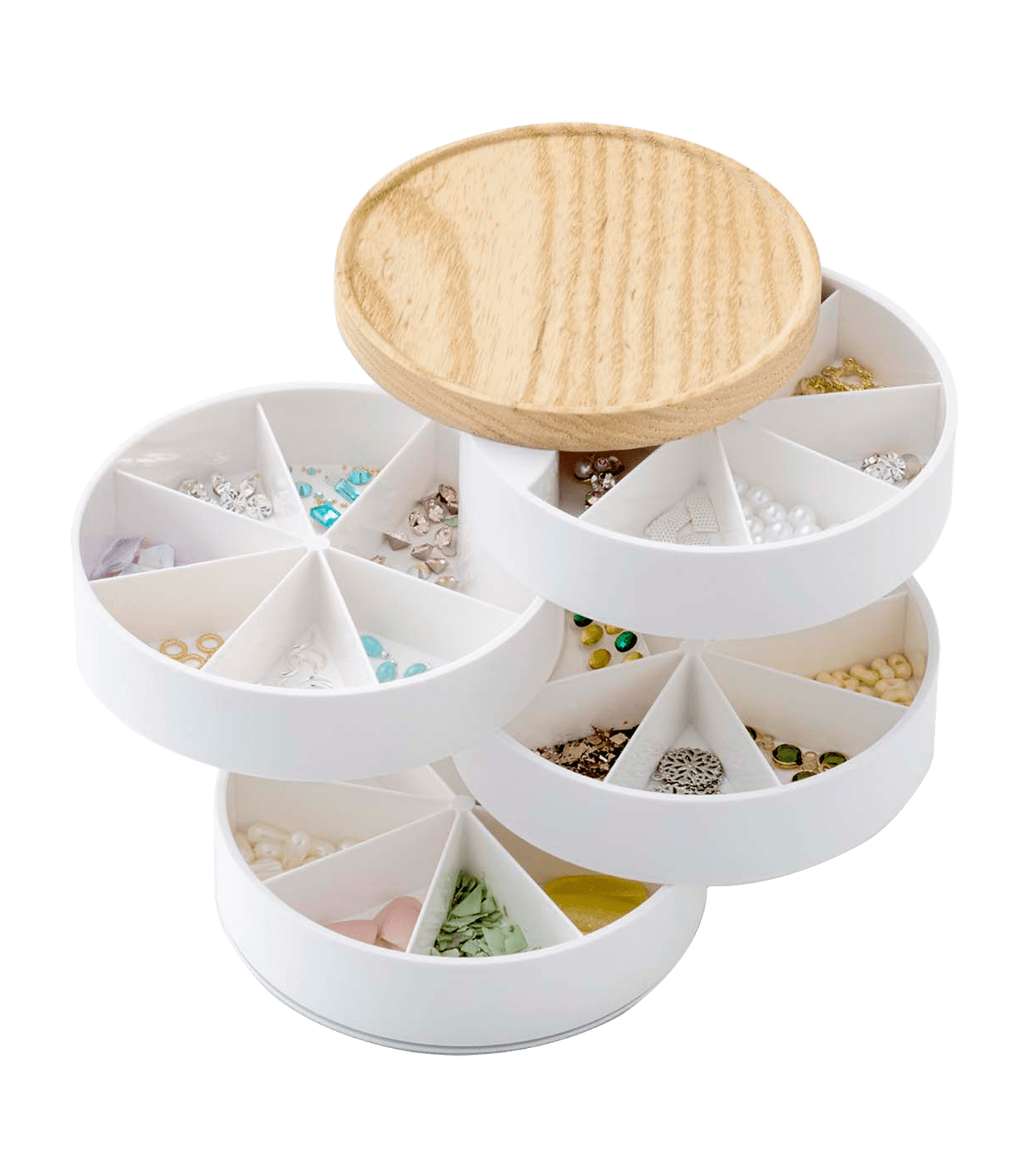 White Multi-Tiered Plastic and Wood Jewelry Organizer