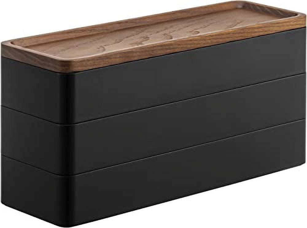 Black and Medium Wood Stacking Jewelry Box with Tray