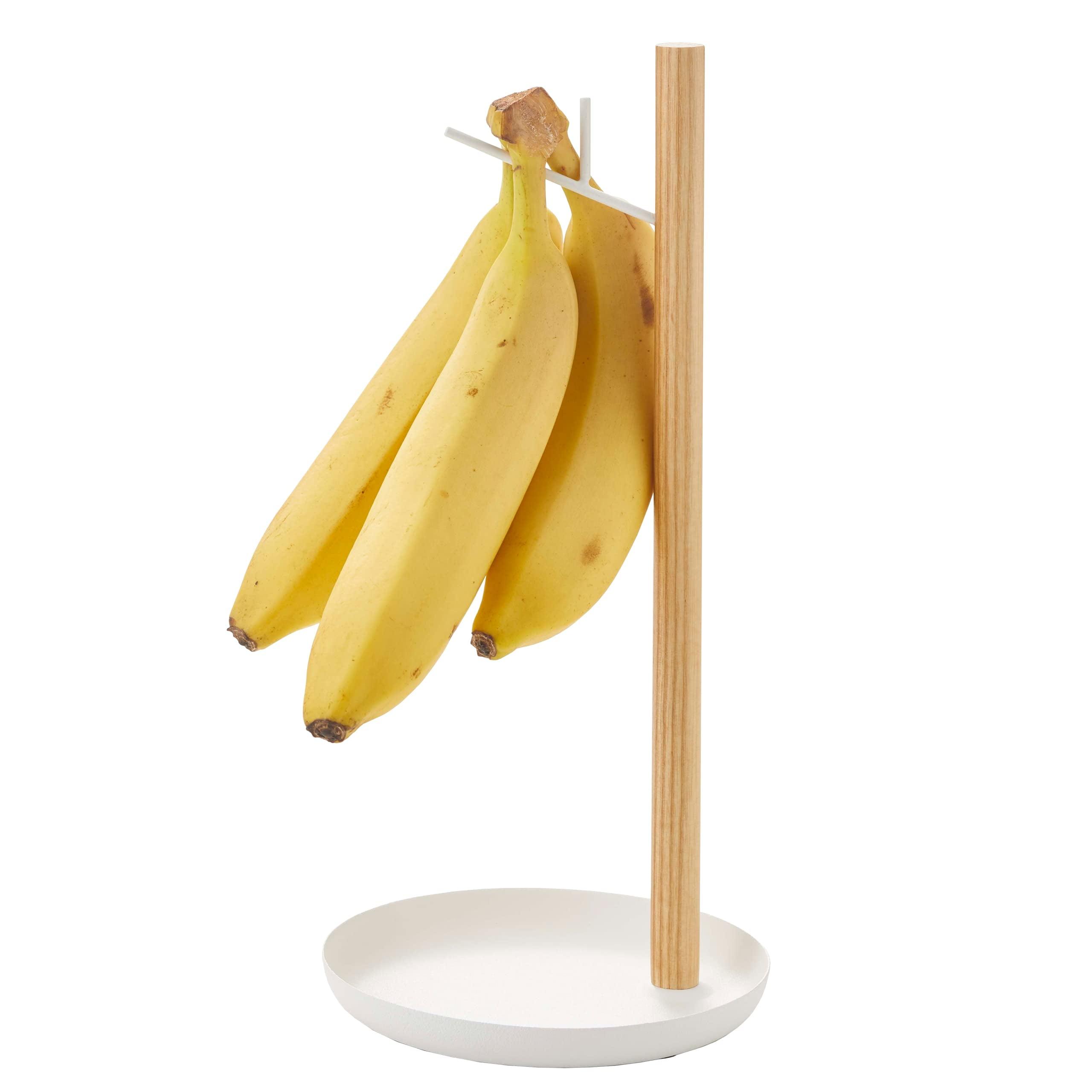 White Steel and Wood Banana Hanger Stand