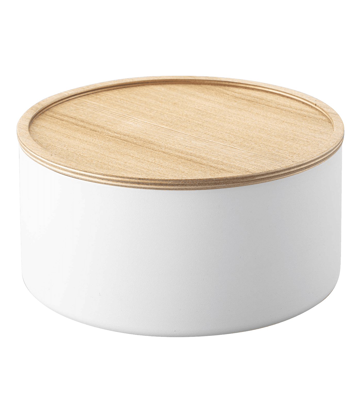 White Round Steel Storage Bin with Wooden Lid