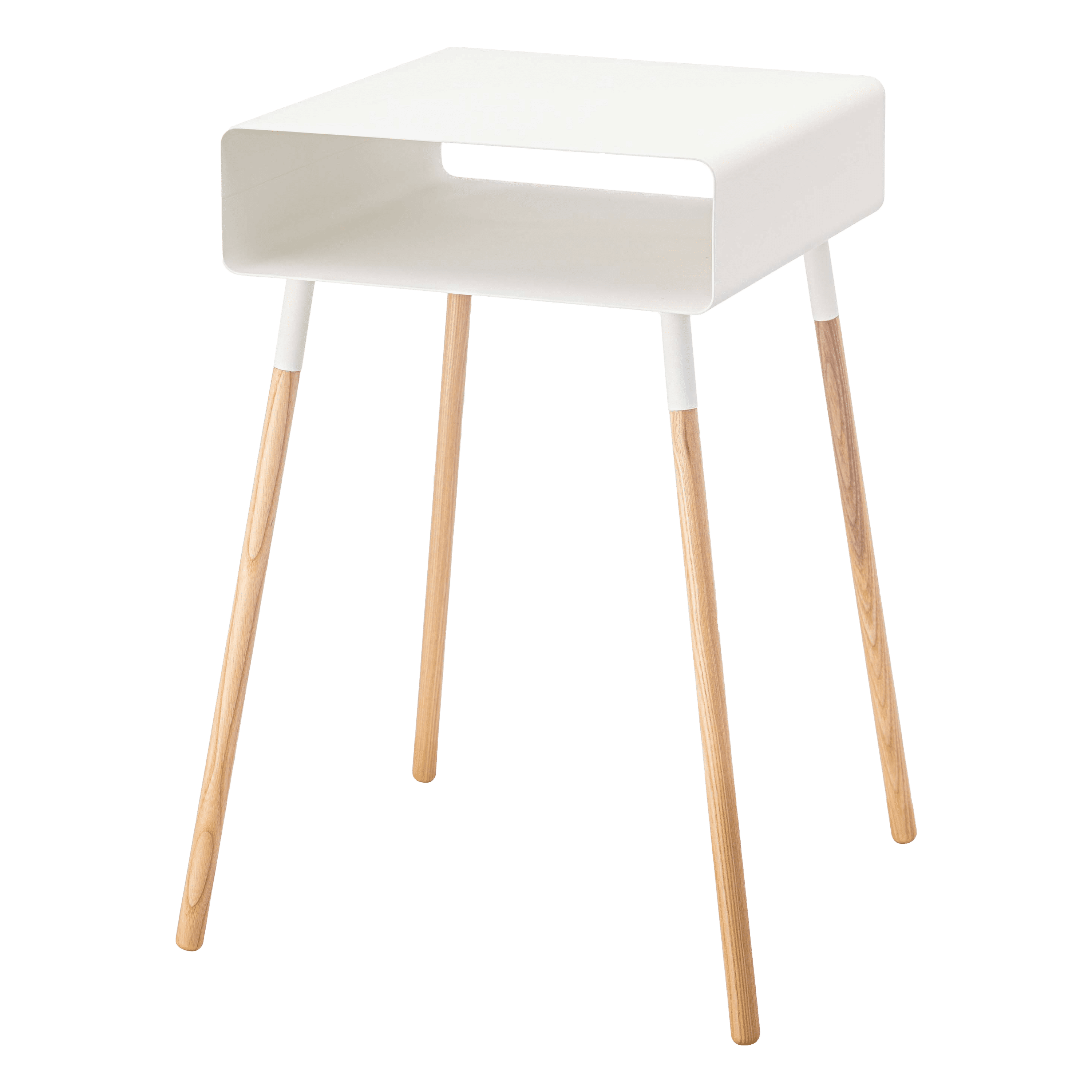 Yamazaki Home Tall Side Table With Storage Shelf, Rectangular Accent Bedside End Table, Steel + Wood