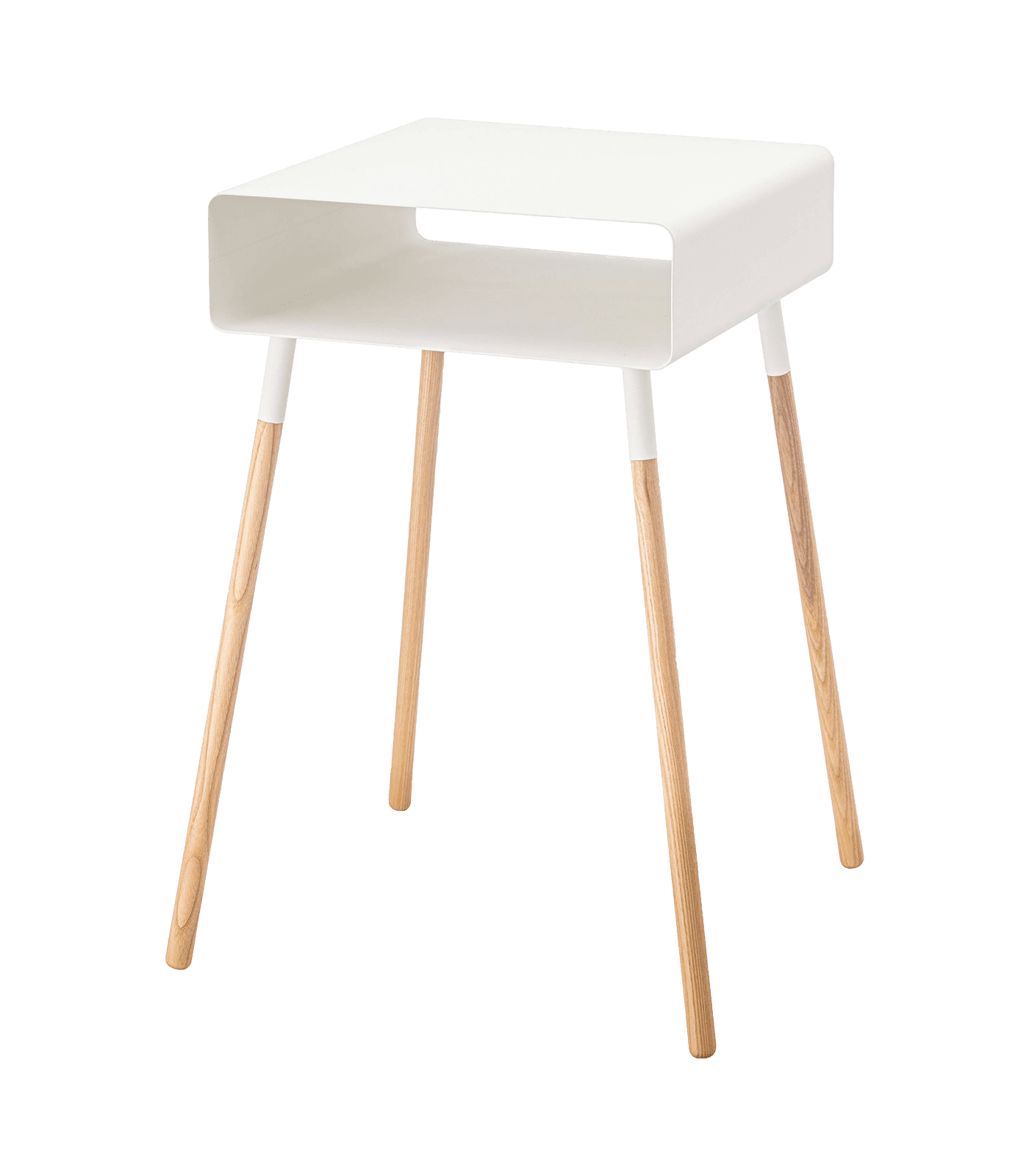 Yamazaki Home Tall Side Table With Storage Shelf, Rectangular Accent Bedside End Table, Steel + Wood