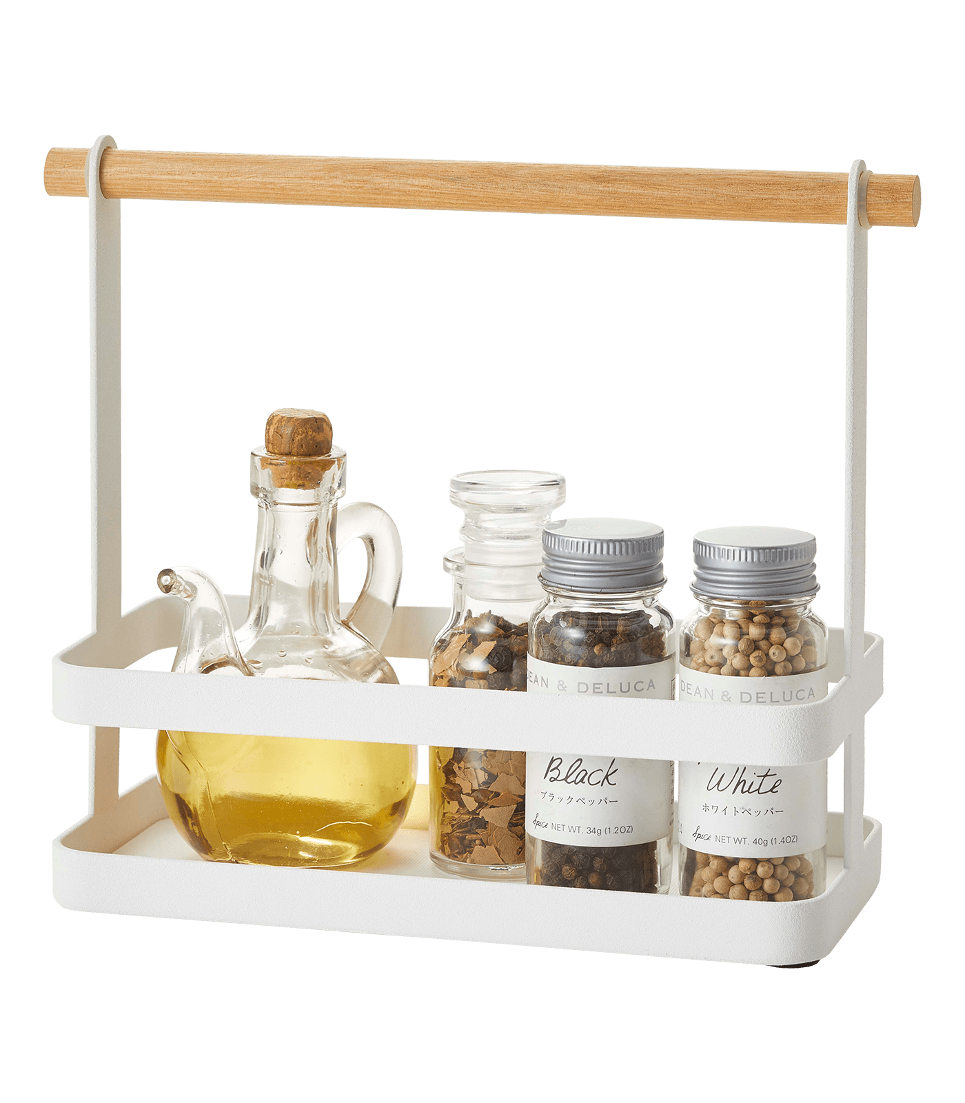 White Steel and Wood Countertop Spice Rack with Handle