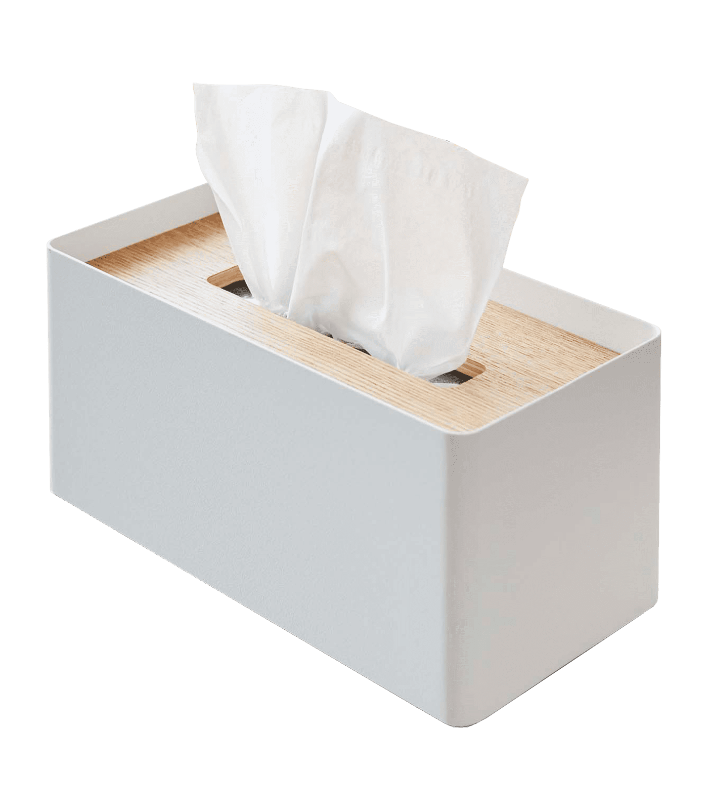 White Steel Tissue Holder with Light Wood Lid