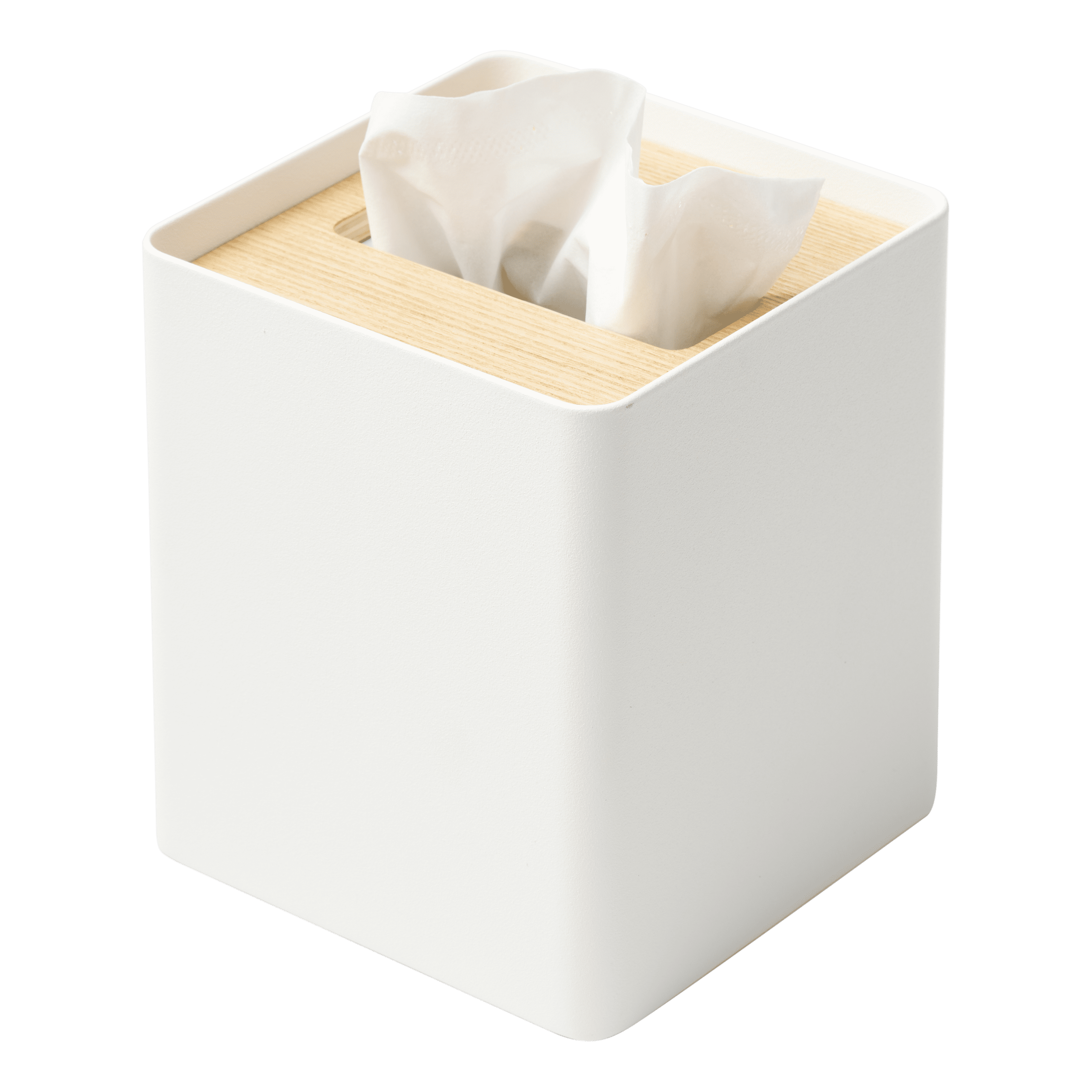 Yamazaki Home Yamazaki Home Square Reusable Tissue Box Cover Metal Container Case With Natural Wooden Lid,, Steel