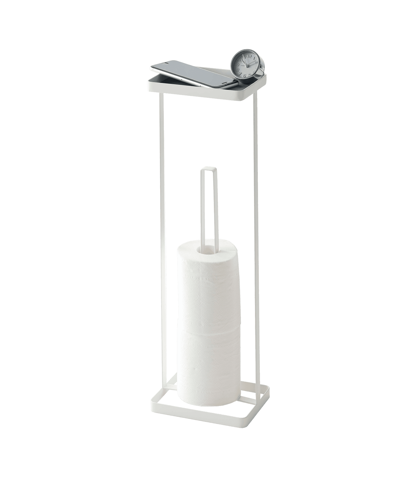 White Contemporary Metal Toilet Paper Stand with Tray