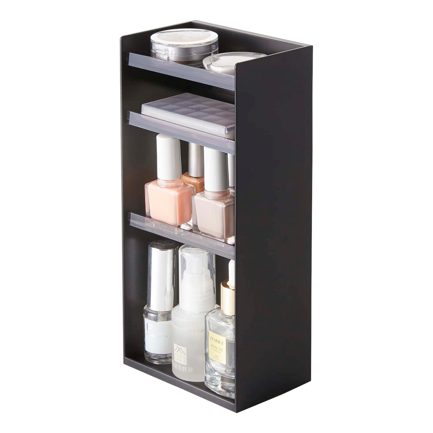 Black Minimalist Rectangular Makeup Organizer with Clear Tiers