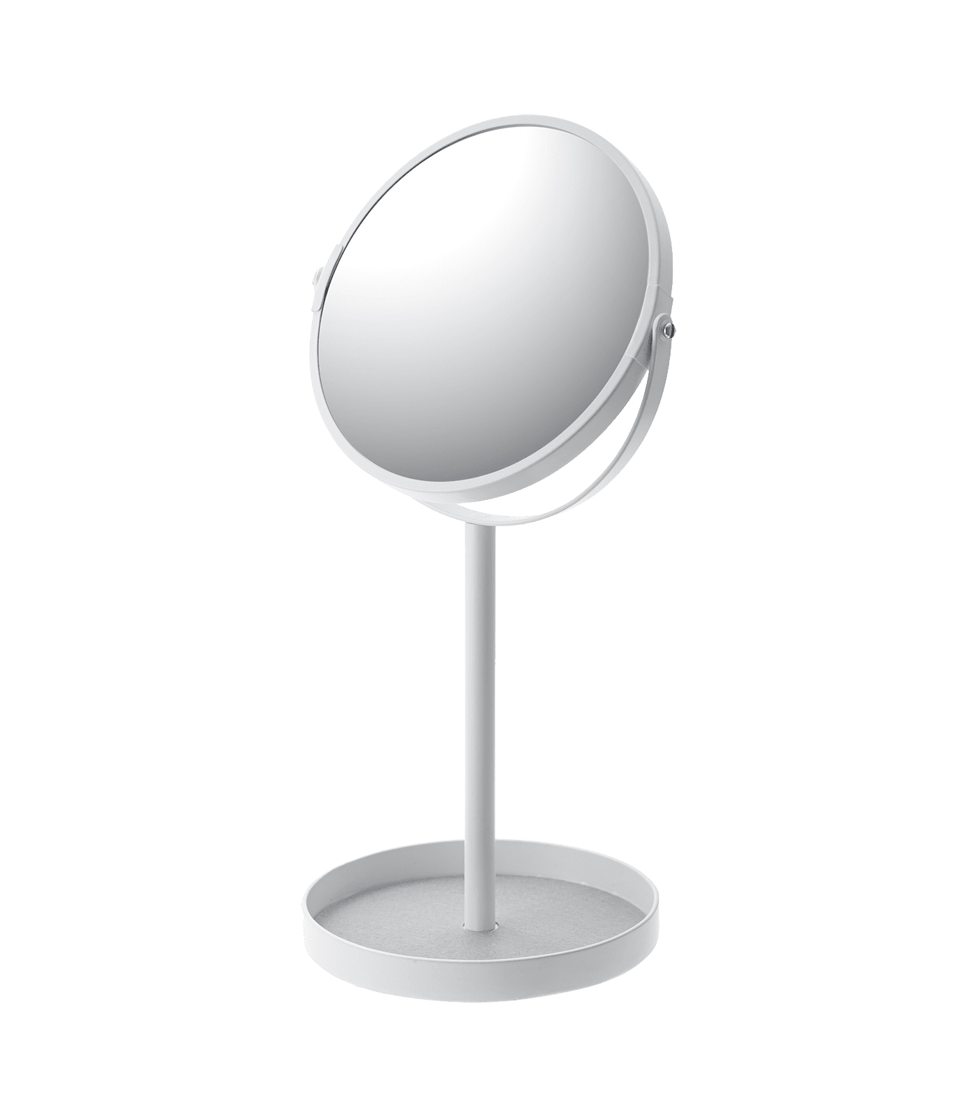 Yamazaki Home 13" Round Freestanding Vanity Mirror with Accessory Tray, White Steel