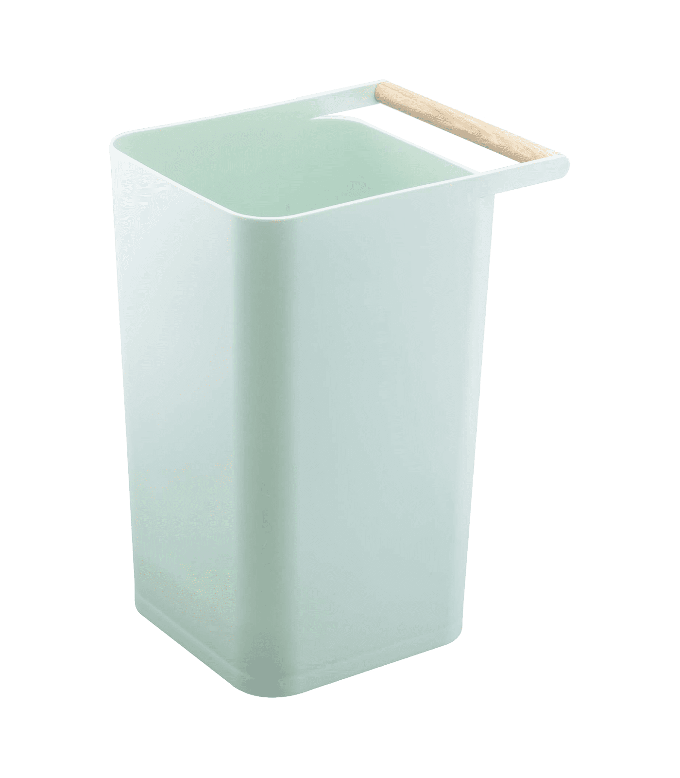 Slim Blue Plastic Trash Can with Wooden Handle, 2.5 Gallons