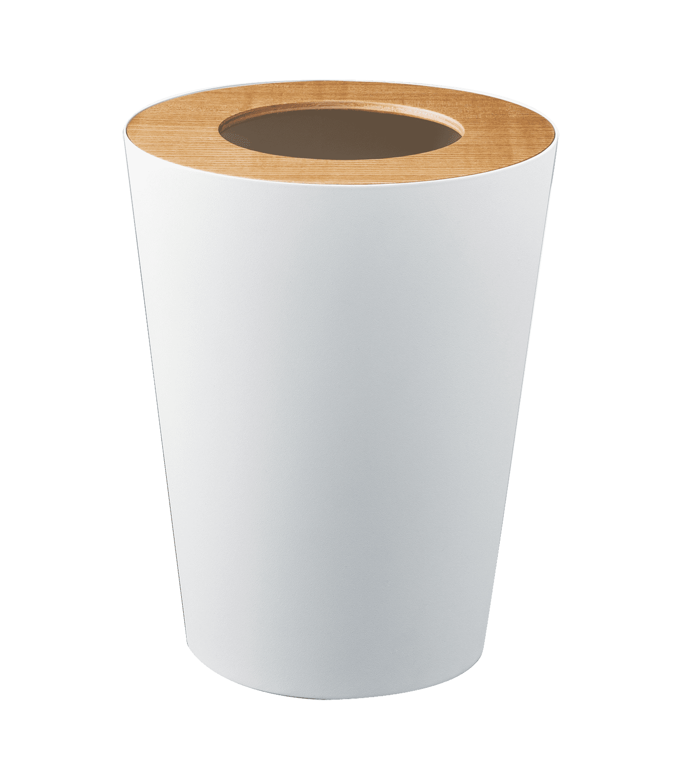 White Ash and Steel Round Trash Can with Wooden Cover