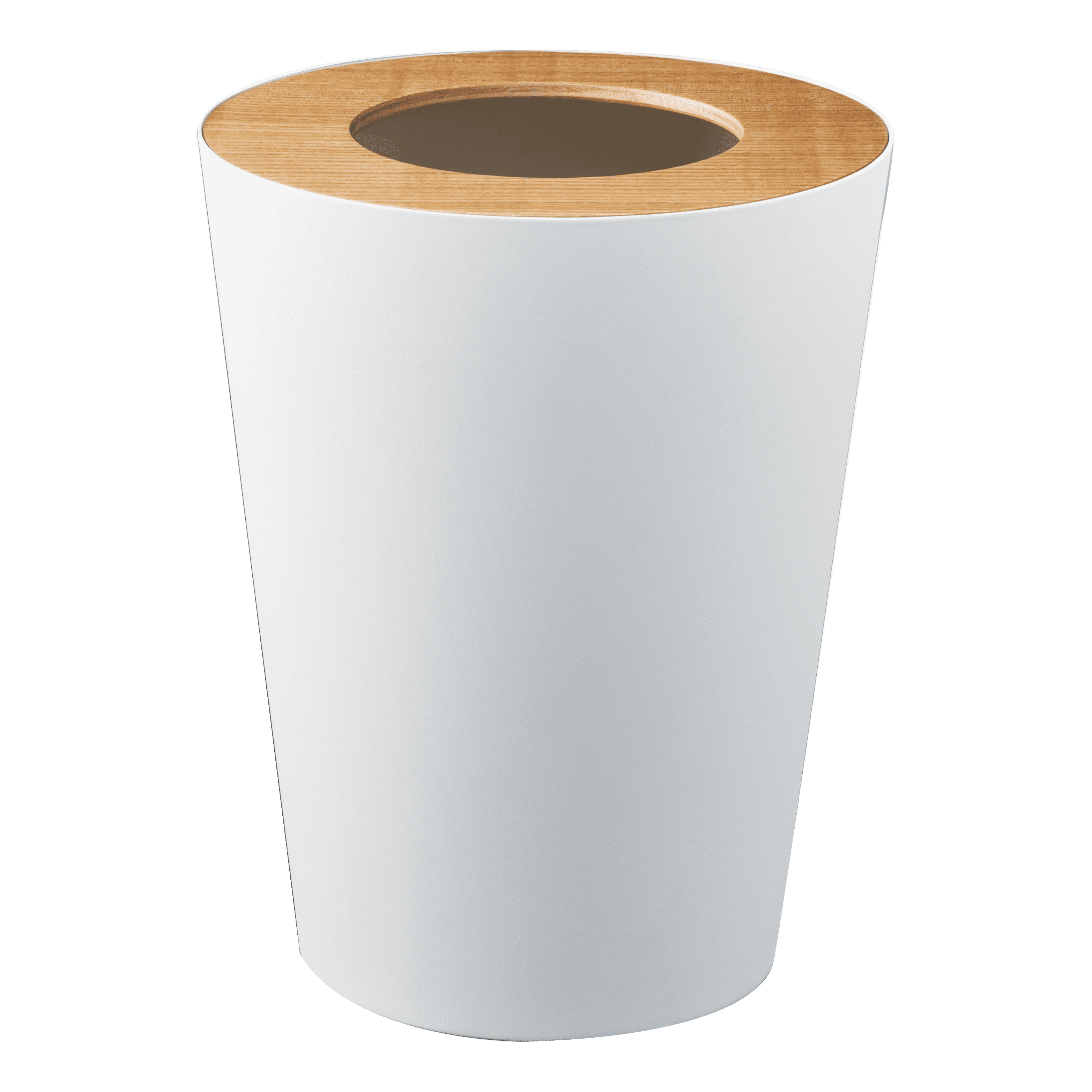Rin Yamazaki Home Round Trash Can, 1.85 gallon Wastebasket Bathroom Kitchen Office, Steel + Wood