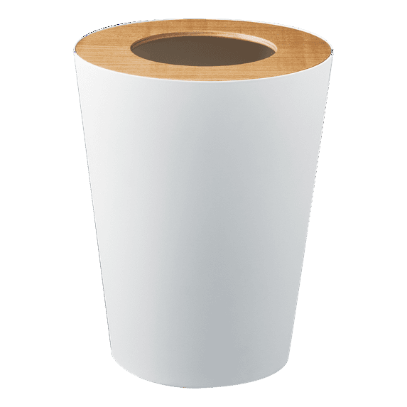 Rin Yamazaki Home Round Trash Can, 1.85 gallon Wastebasket Bathroom Kitchen Office, Steel + Wood