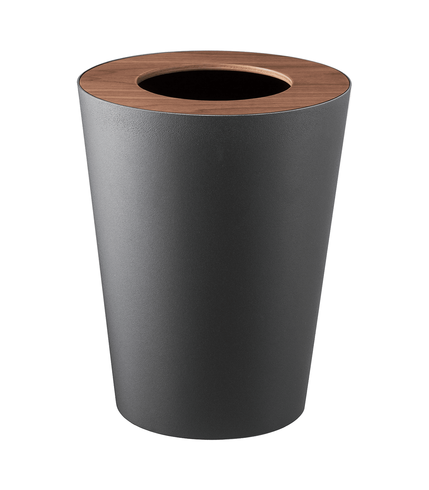 Rin Yamazaki Home Round Trash Can, 1.85 gallon Wastebasket Bathroom Kitchen Office, Steel + Wood