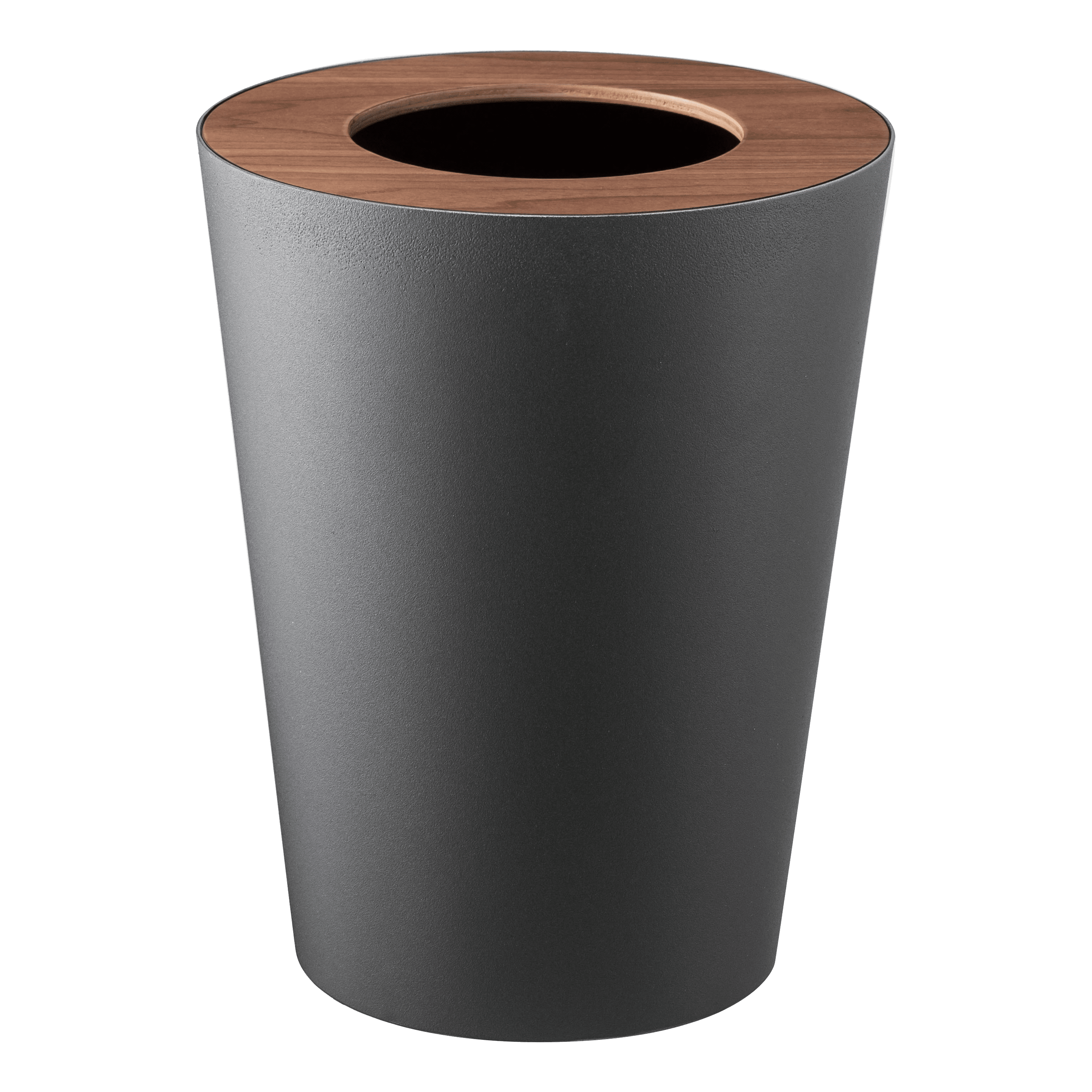 Rin Yamazaki Home Round Trash Can, 1.85 gallon Wastebasket Bathroom Kitchen Office, Steel + Wood