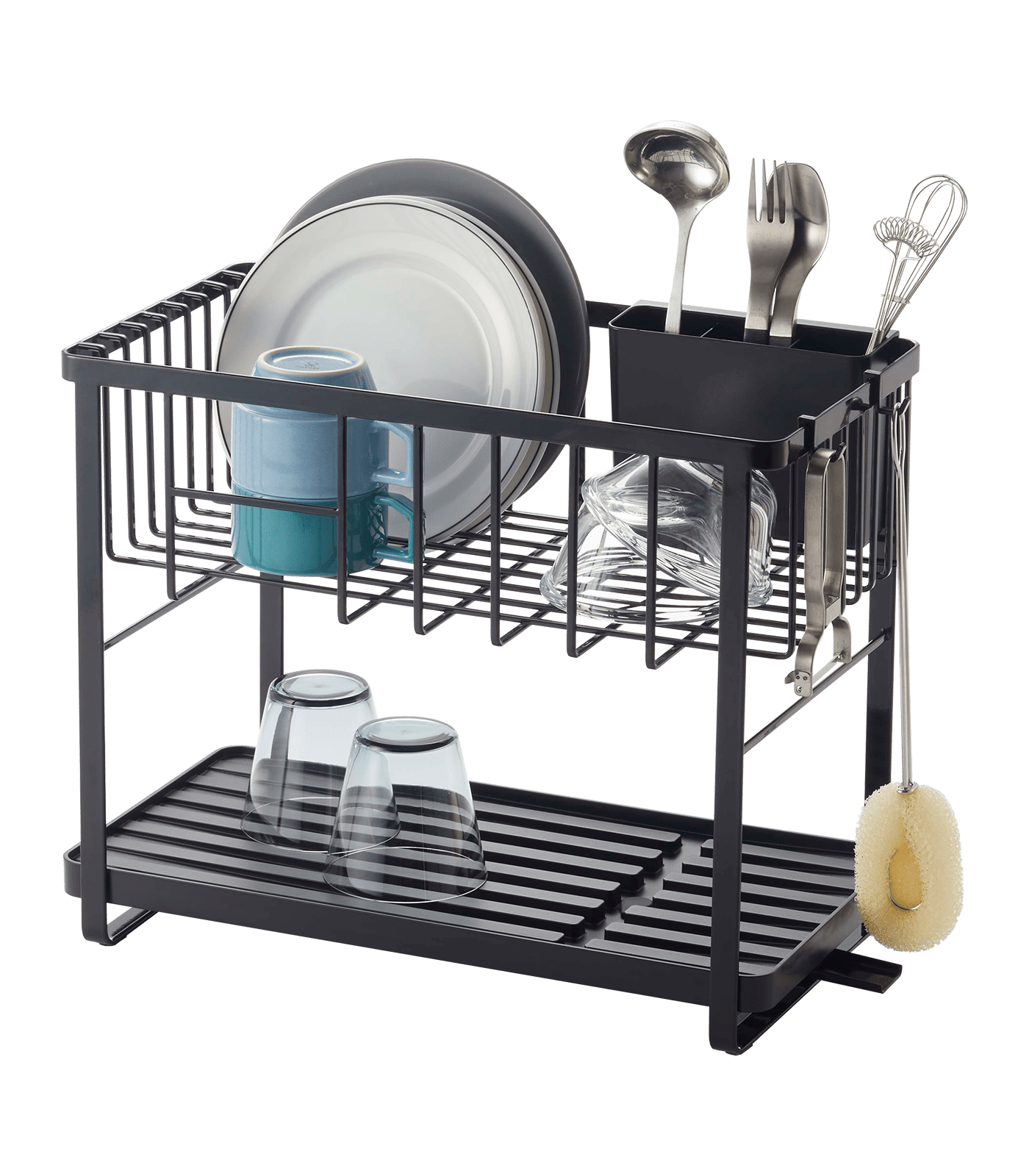 Tower Yamazaki Home Two-Tier Adjustable Dish Drainer Rack, Utensils Holder, Steel, Draining Spout