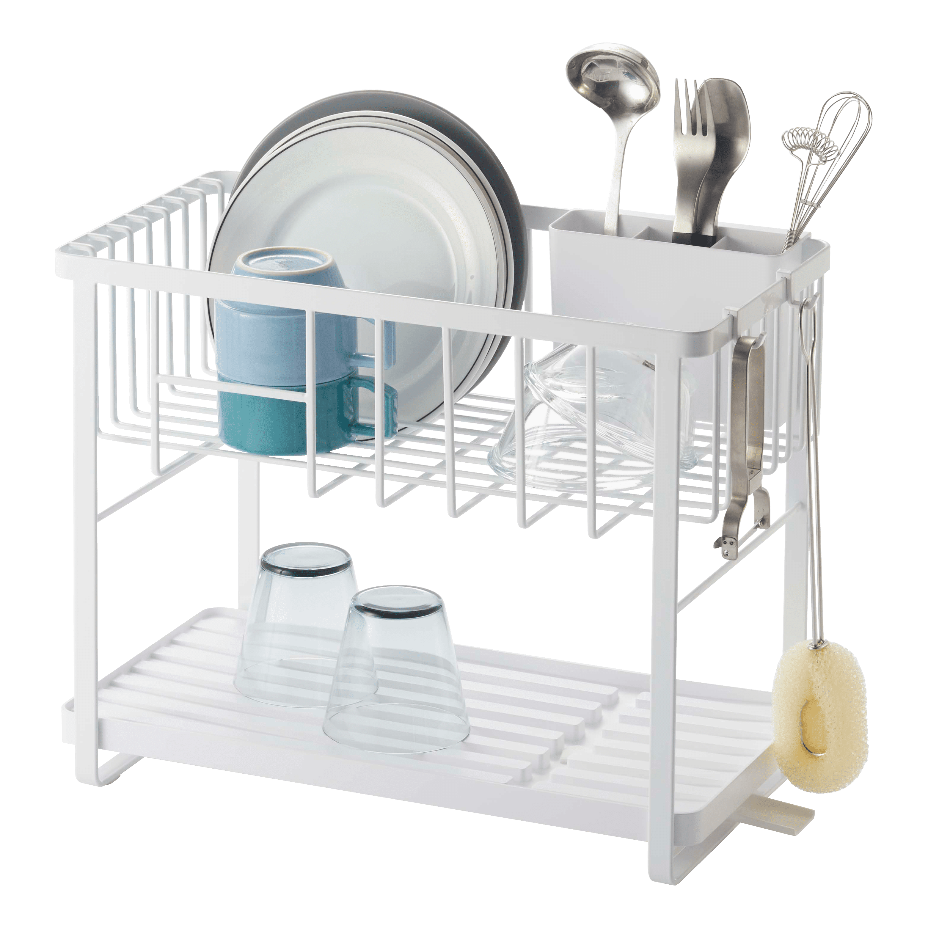 Tower Yamazaki Home Two-Tier Adjustable Dish Drainer Rack, Utensils Holder, Steel, Draining Spout