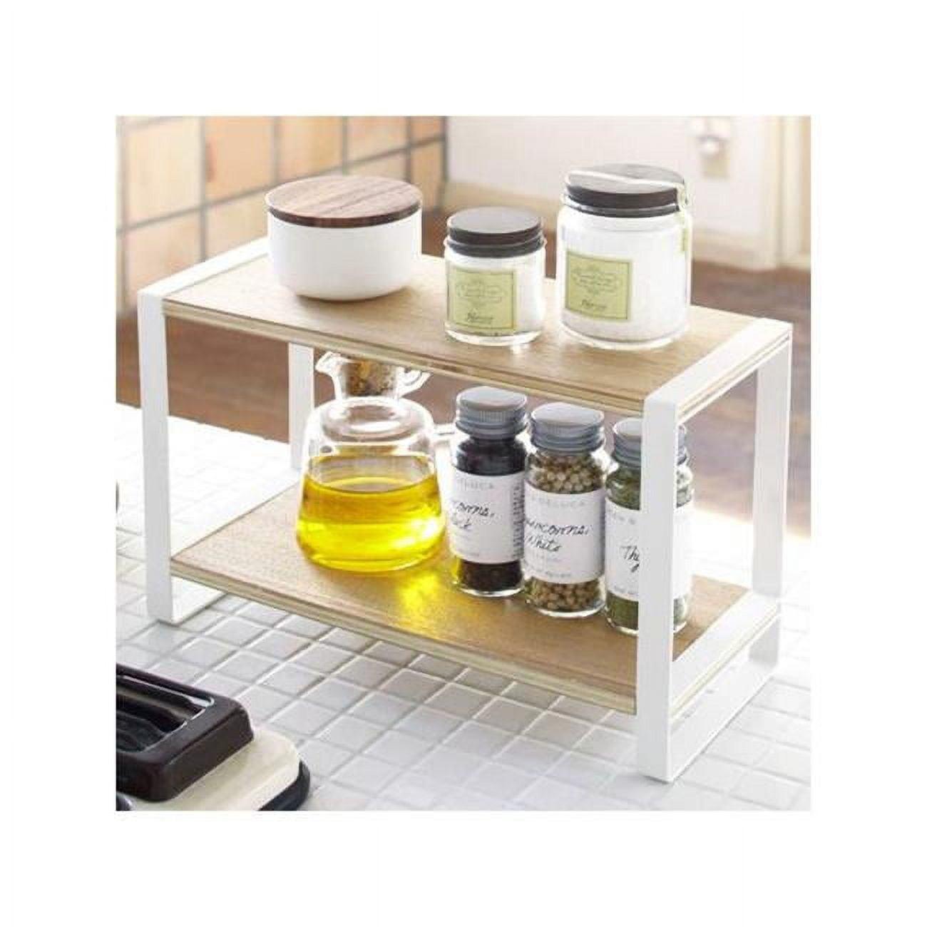 White and Natural Steel Two-Tier Countertop Organizer