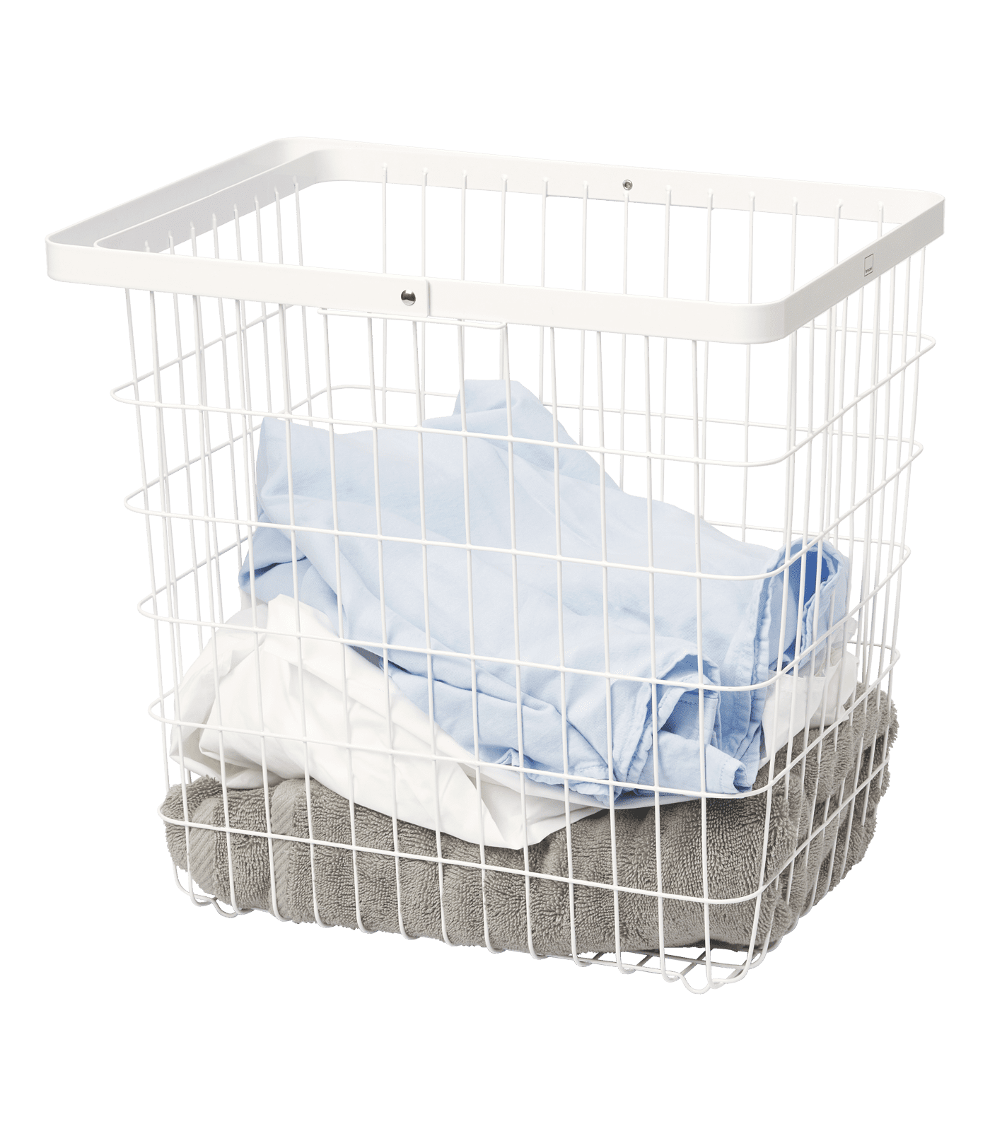 Large White Steel Wire Laundry Basket with Handles