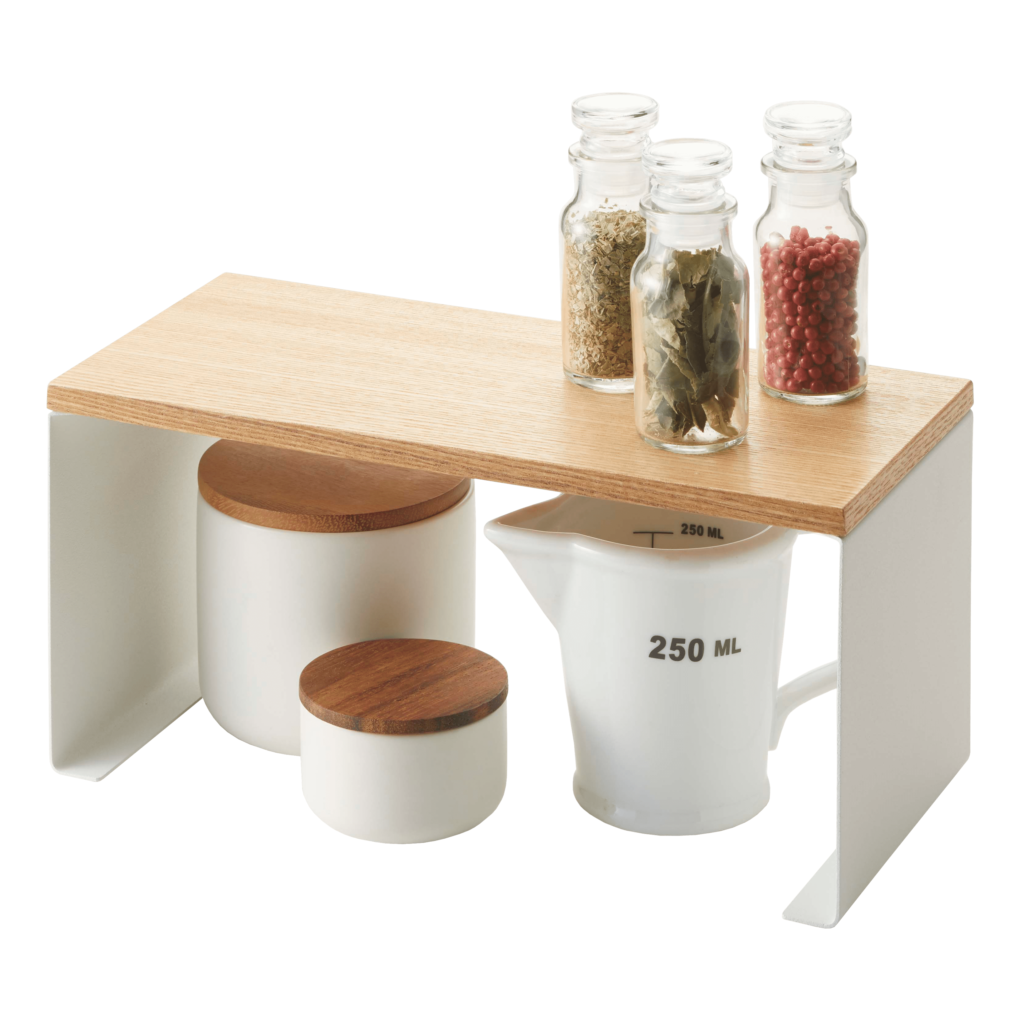 Tosca Yamazaki Home Wood-Top Stackable Kitchen Rack, Modern Counter Shelf Organizer