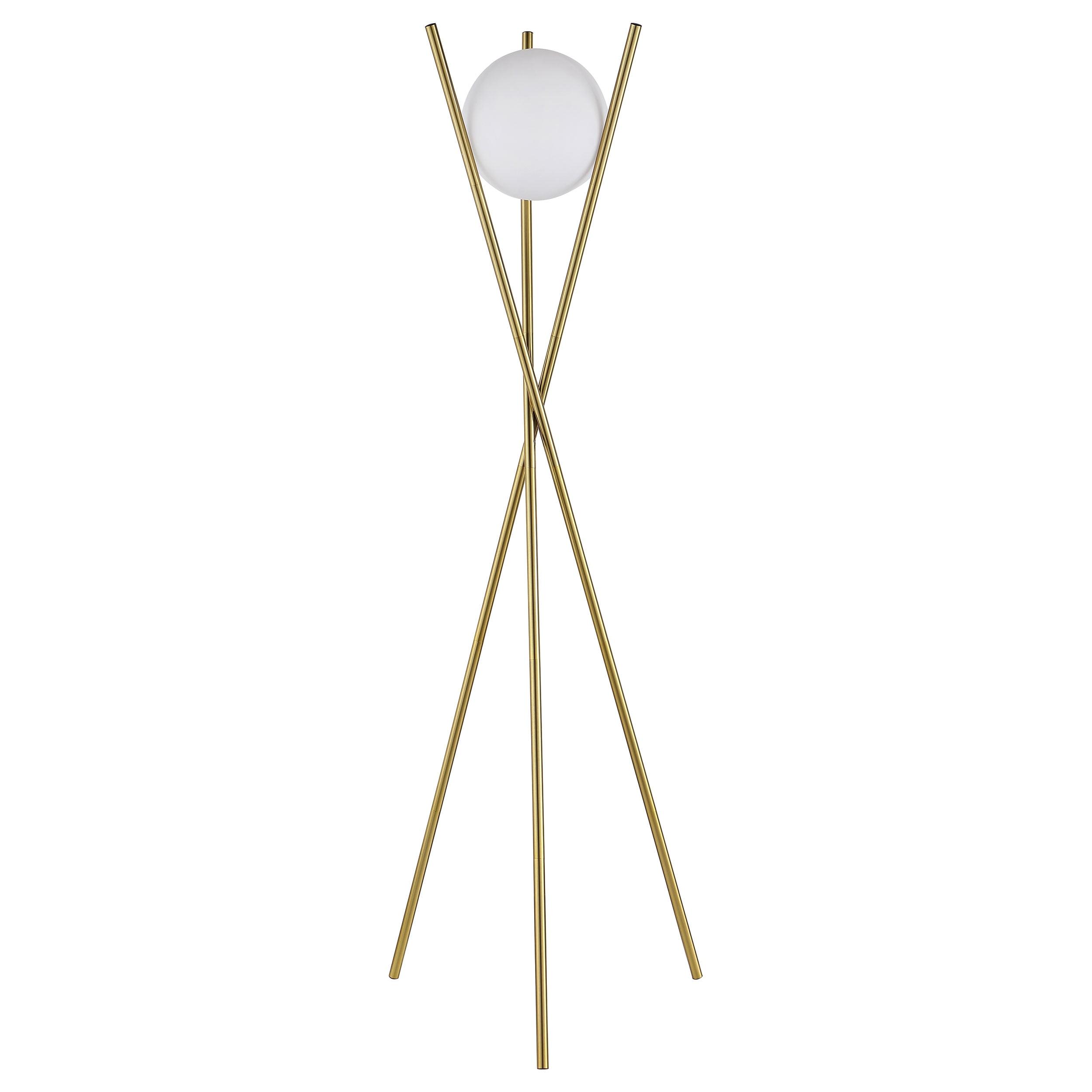 64.75" White and Gold Tripod Floor Lamp with Glass Shade