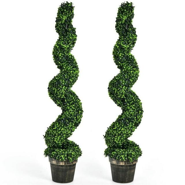 Costway 2 Pack 4FT Artificial Spiral Boxwood Topiary Tree Indoor Outdoor Decor