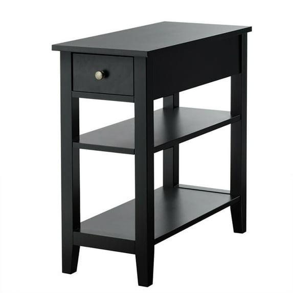 3Tier Nightstand Bedside Table Sofa Side End Table w/Double Shelves Drawer Black