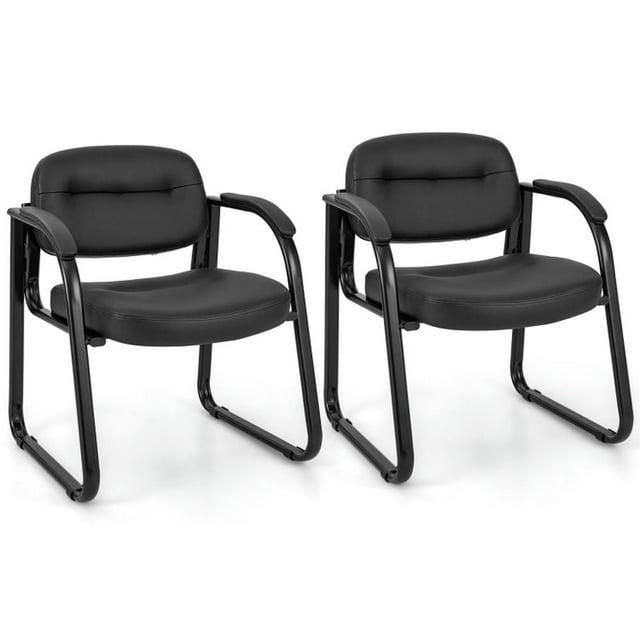YYAo Waiting Room Chairs,Reception Chairs,Waiting Conference Room Guest Chairs,Waiting Room Chair Set of 2 Reception Chairs with Sled Base and Padded Arm Rest-Black