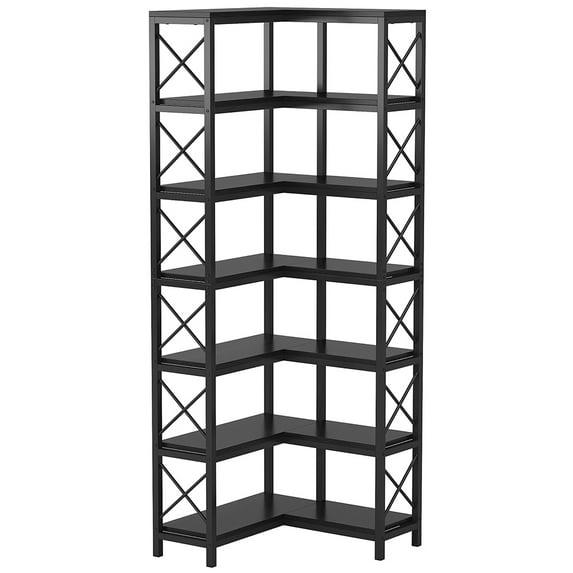 Lantine 7-Tier L-Shaped Bookshelf, Modern Corner Book Display Shelving Unit