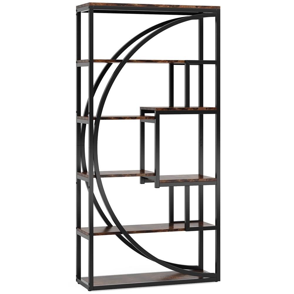 Hommoo Industrial Bookshelf Bookcase with 8 Open Storage Shelf Rustic Brown & Black