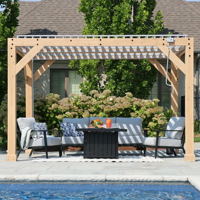 Yardistry 10' x 12' Meridian Louvered Pergola  Premium Cedar Wood Structure with Adjustable Aluminum Louvers and Built-In Gutter System for Outdoor Shade and Rain Protection