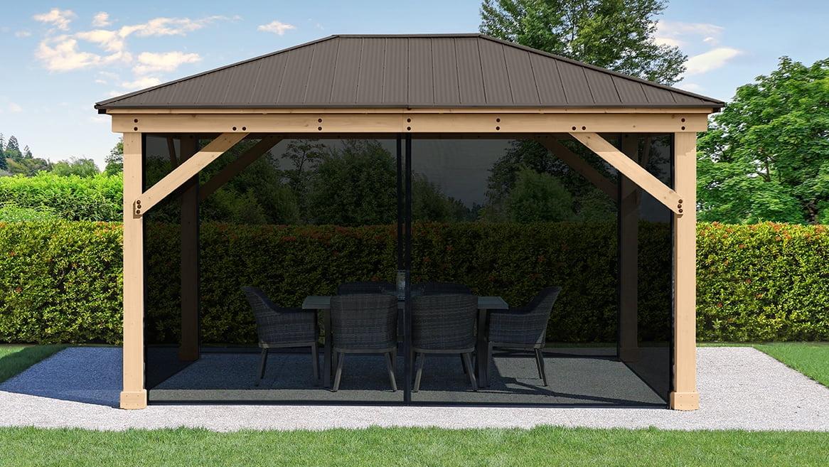 Yardistry 12' x 16' Meridian Gazebo Mosquito Mesh Kit  Premium Phifer UV-Resistant Mesh with Easy Glide Tracks and Full-Length Zippered Panels