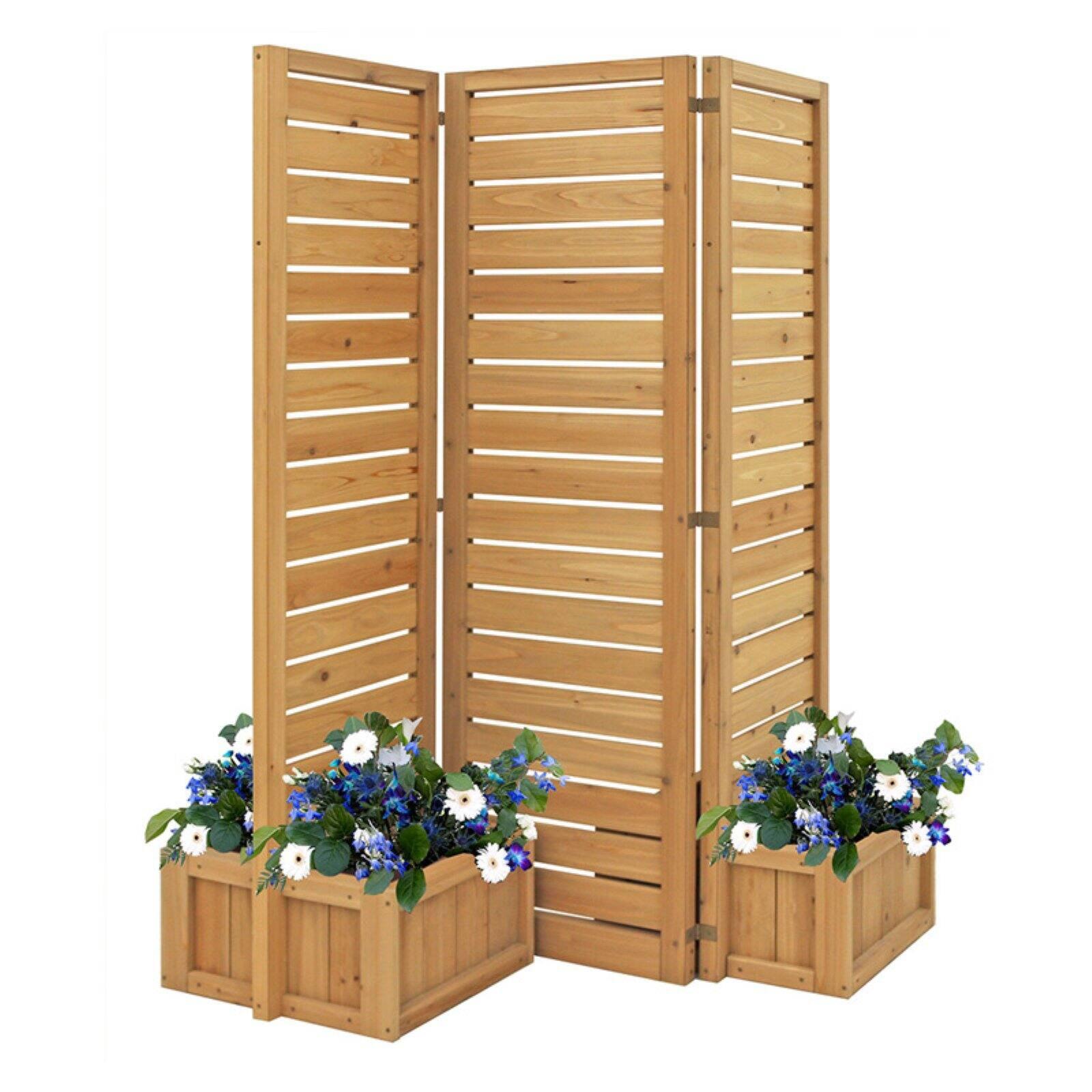 Natural Cedar Folding Privacy Screen with Planters