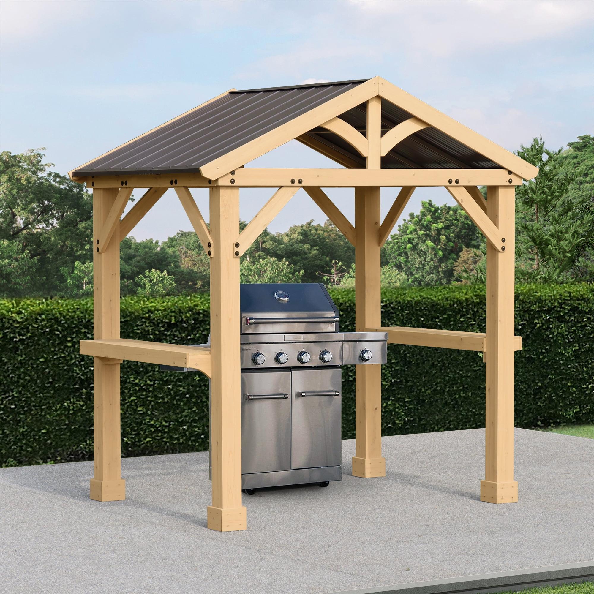 Meridian Cedar Grilling Pavilion with Brown Aluminum Roof